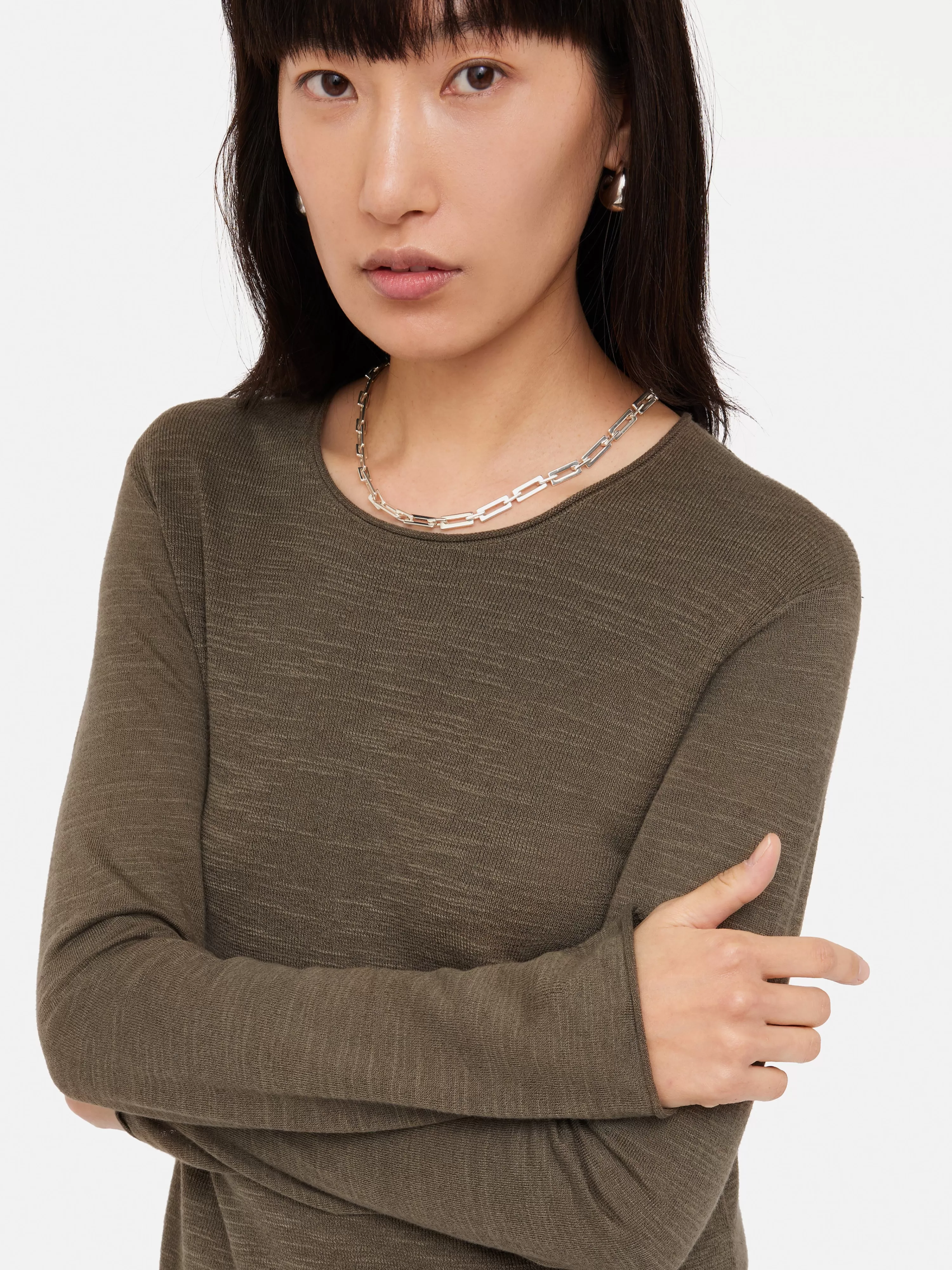 Jigsaw Linen Cotton Crew Neck Jumper-Women Tops