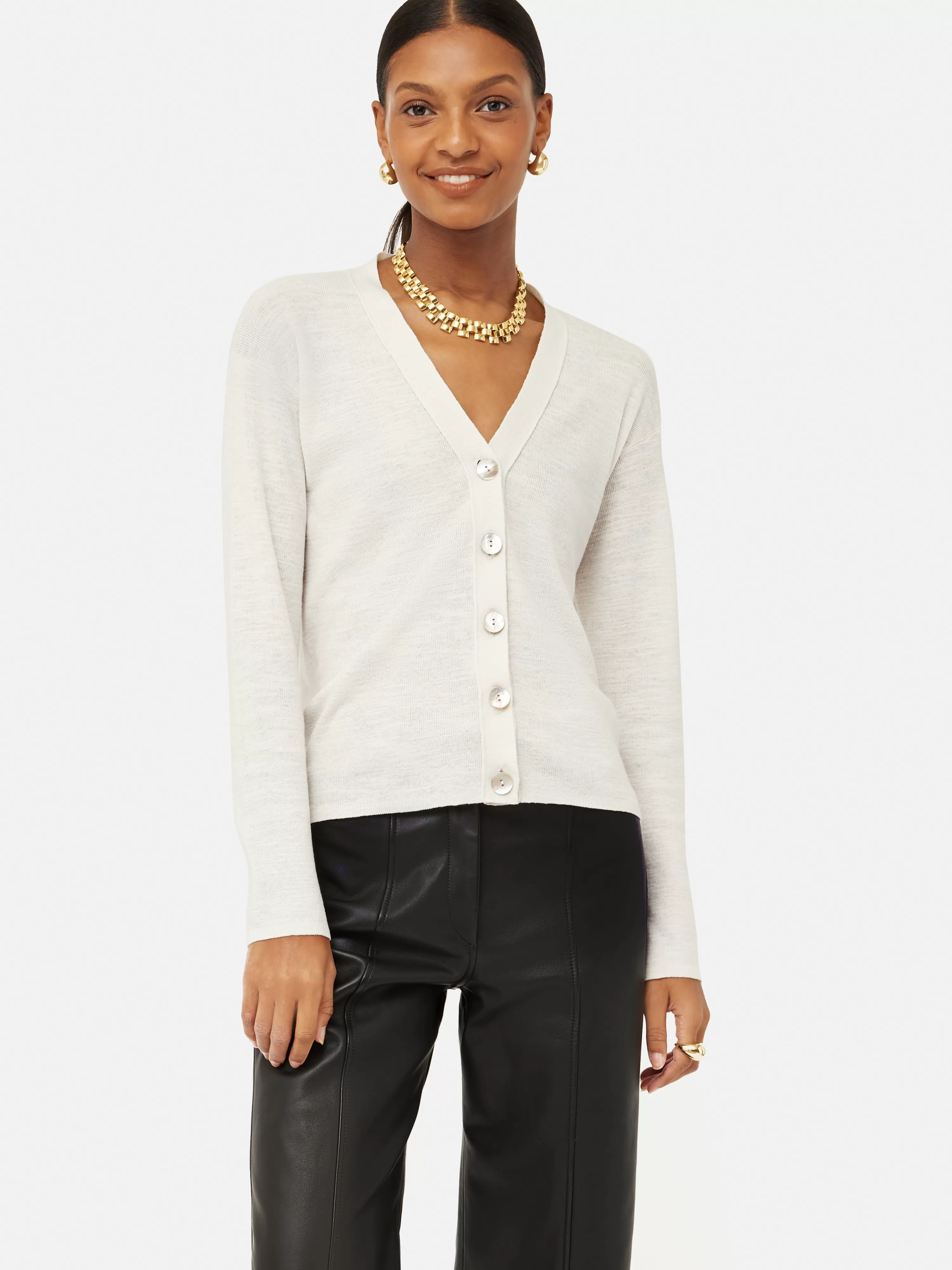 Jigsaw Linen Cotton V Neck Cardigan-Women Knitwear & Cashmere