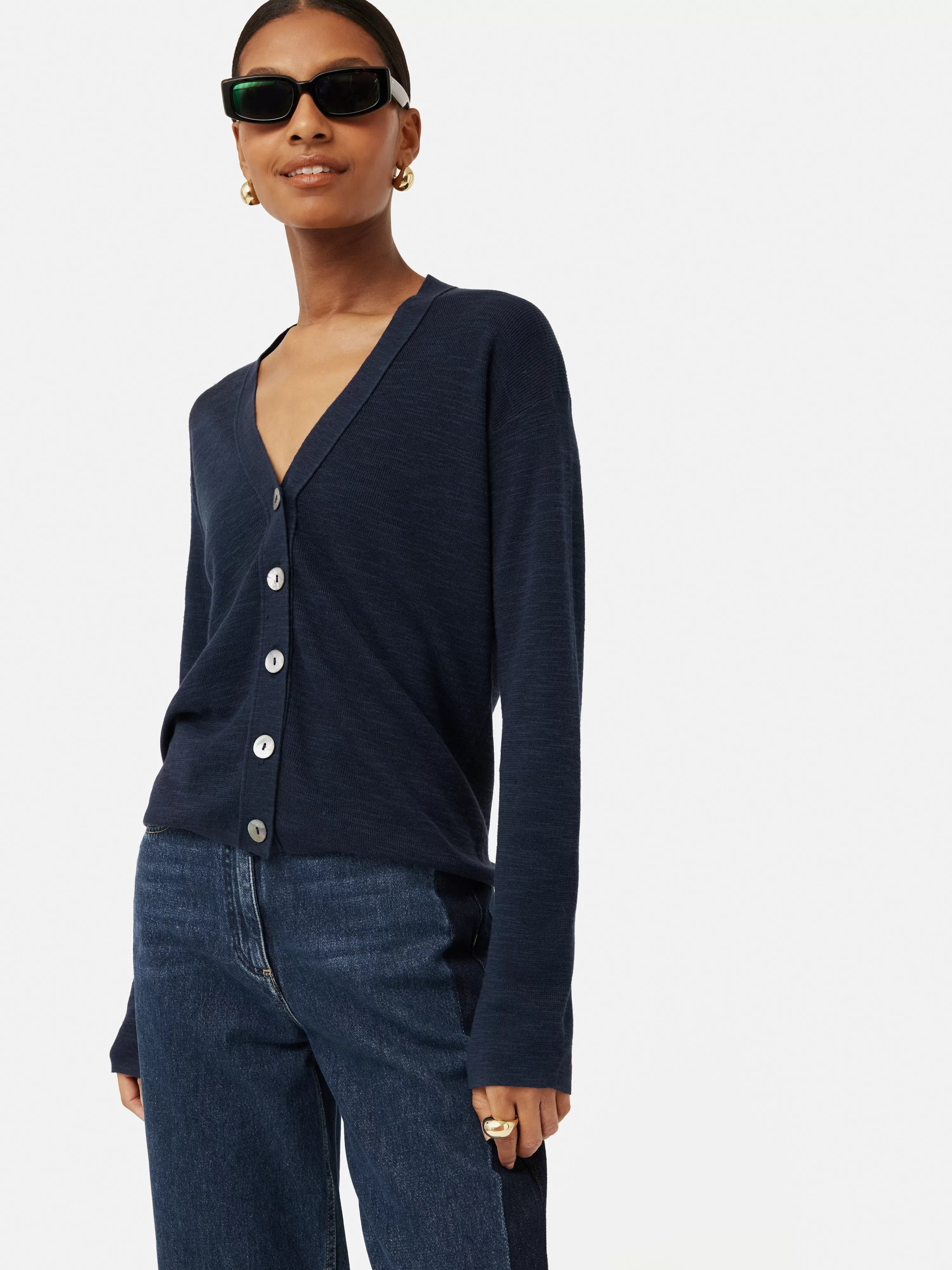 Jigsaw Linen Cotton V Neck Cardigan-Women Knitwear & Cashmere