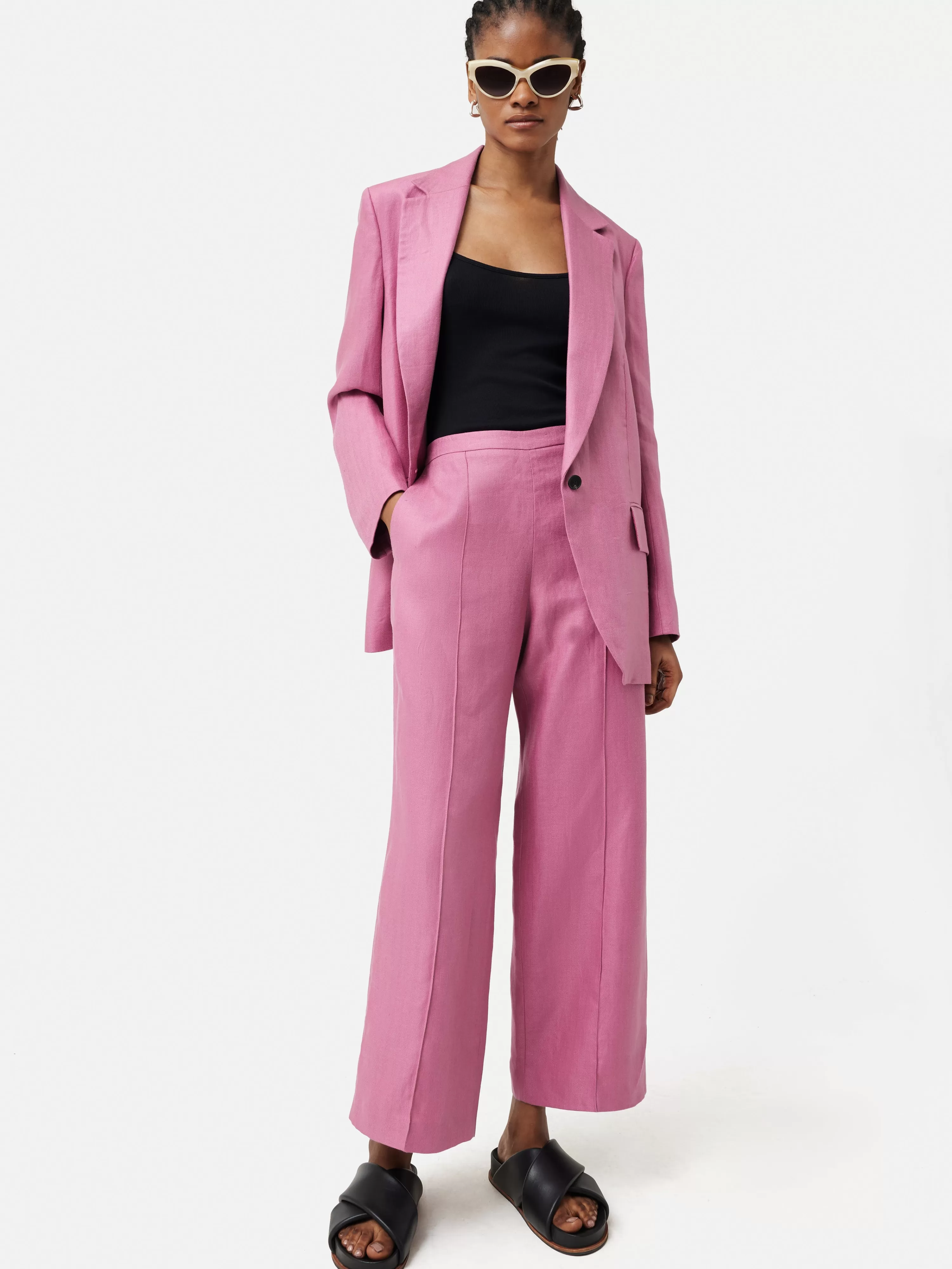 Jigsaw Linen Herringbone Palazzo-Women Trousers