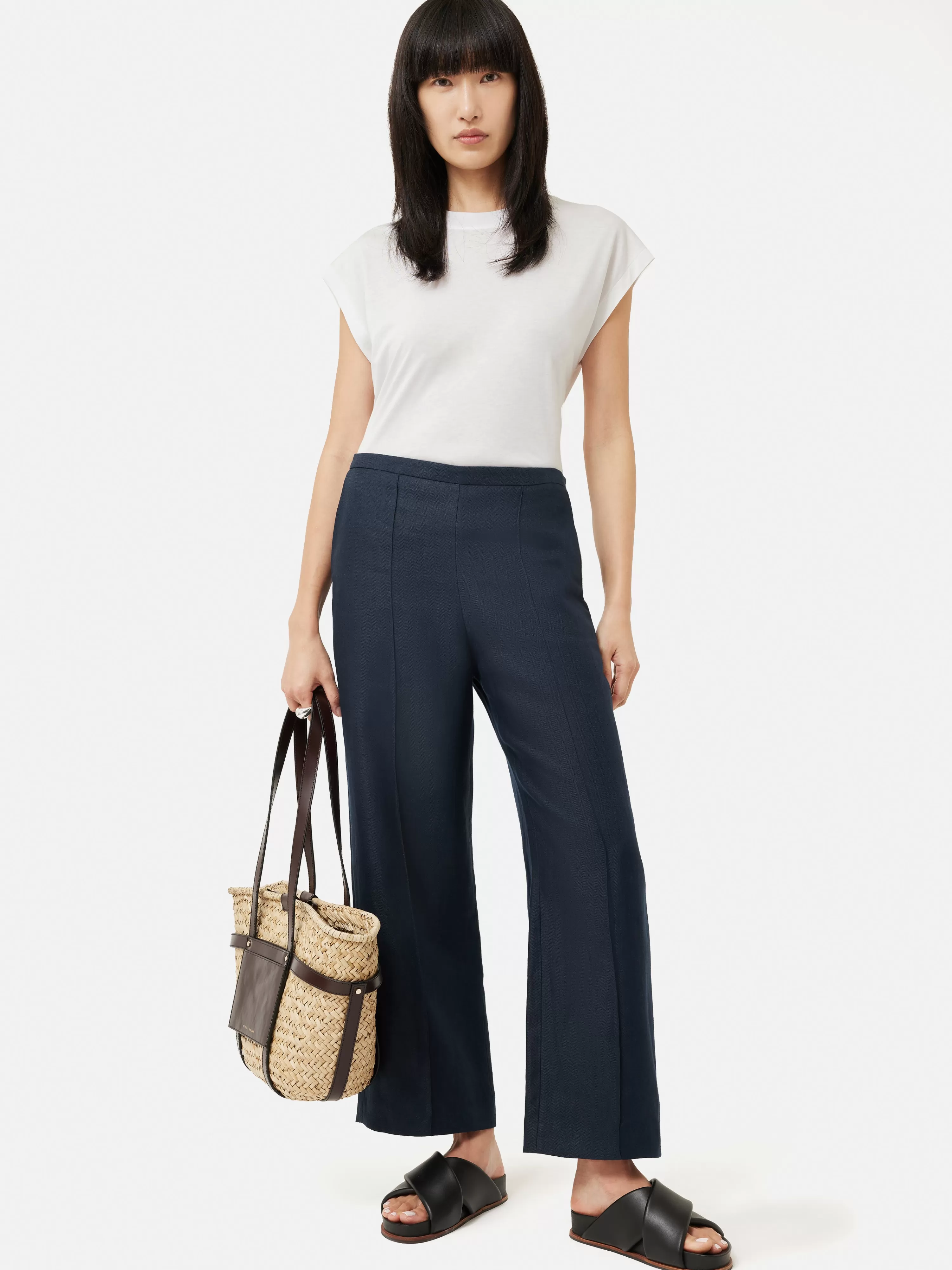 Jigsaw Linen Herringbone Palazzo-Women Trousers