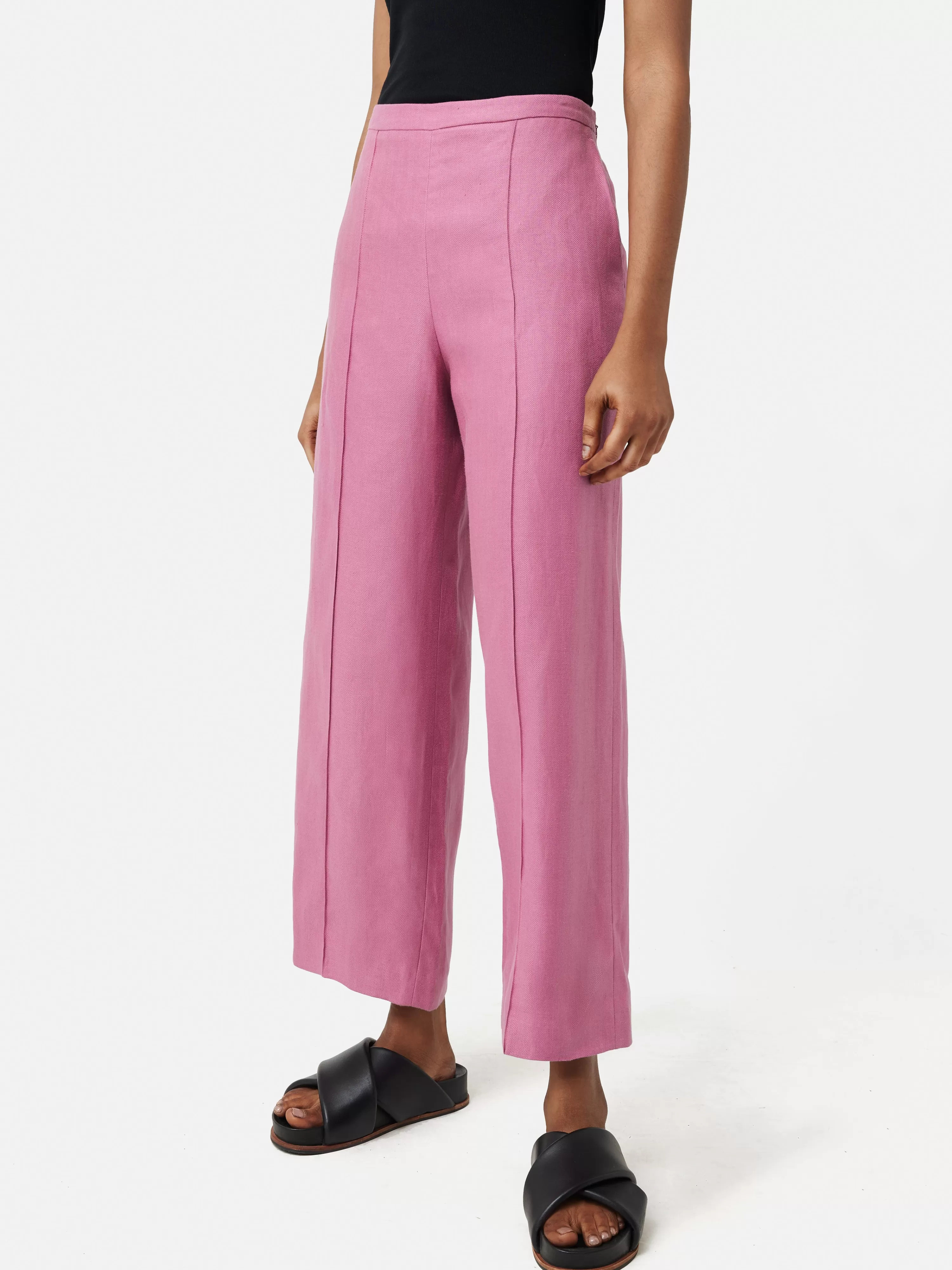 Jigsaw Linen Herringbone Palazzo-Women Trousers