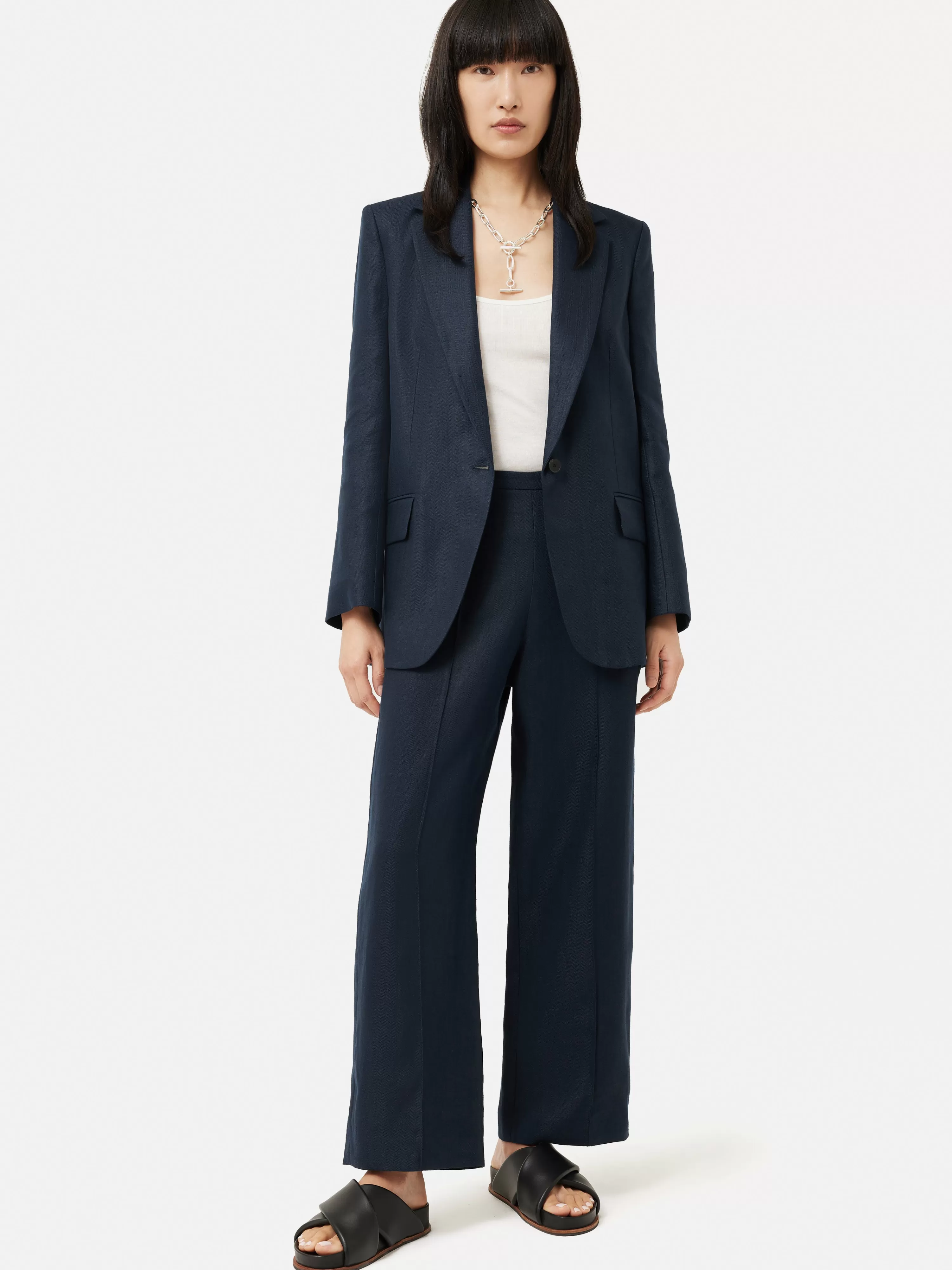 Jigsaw Linen Herringbone Palazzo-Women Trousers