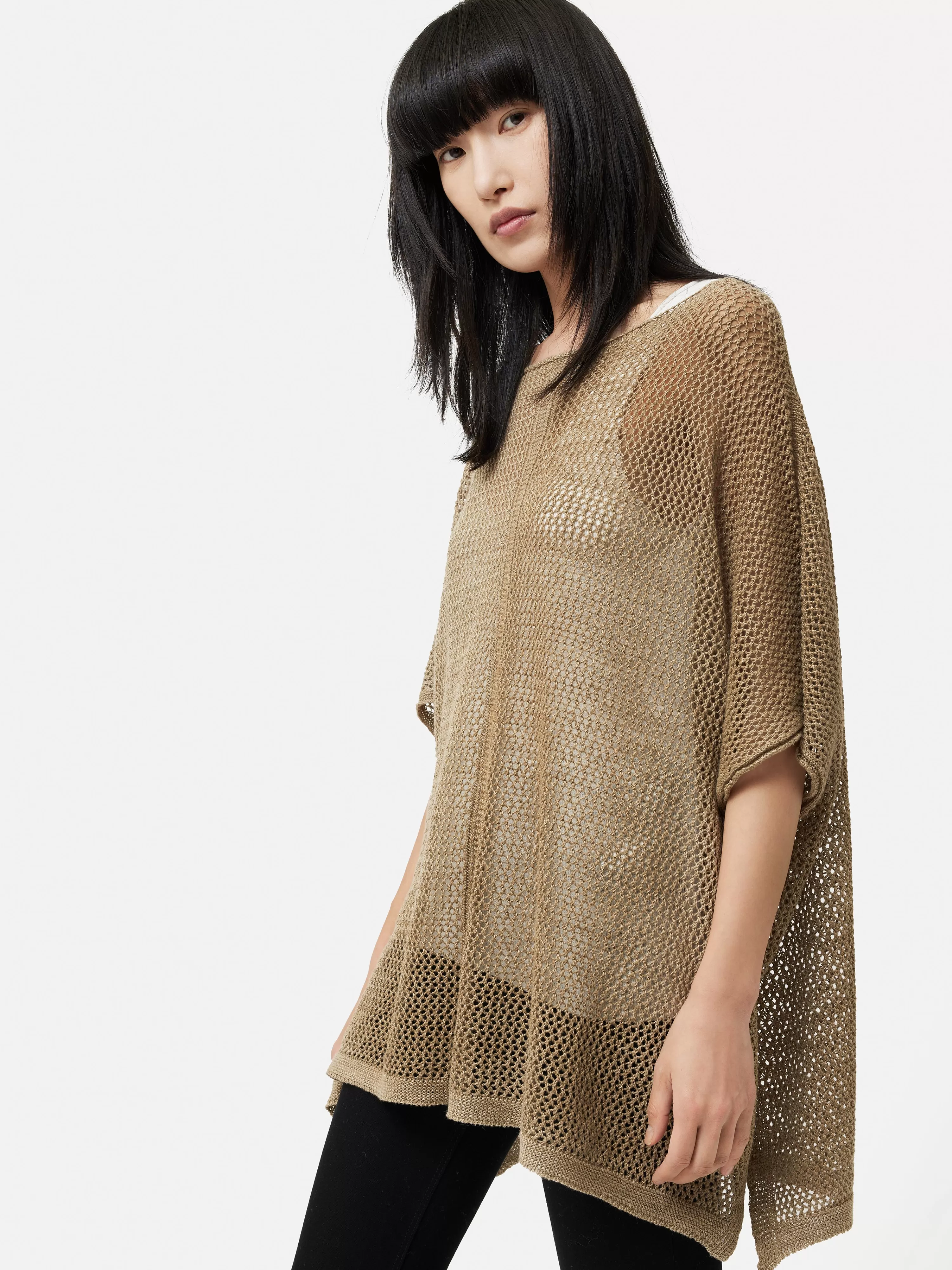 Jigsaw Linen Poncho-Women Ponchos & Scarves