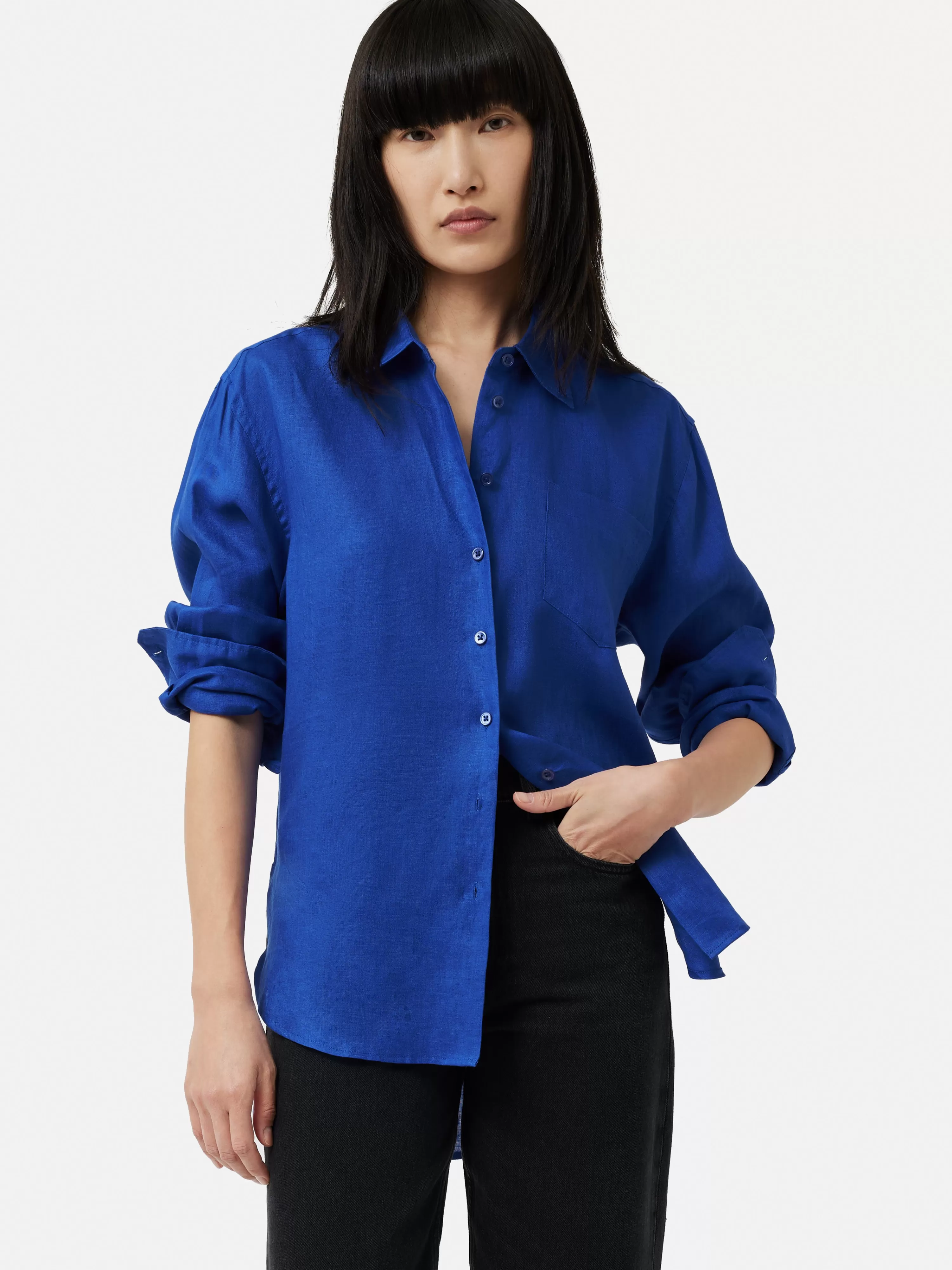 Jigsaw Linen Relaxed Shirt-Women Tops