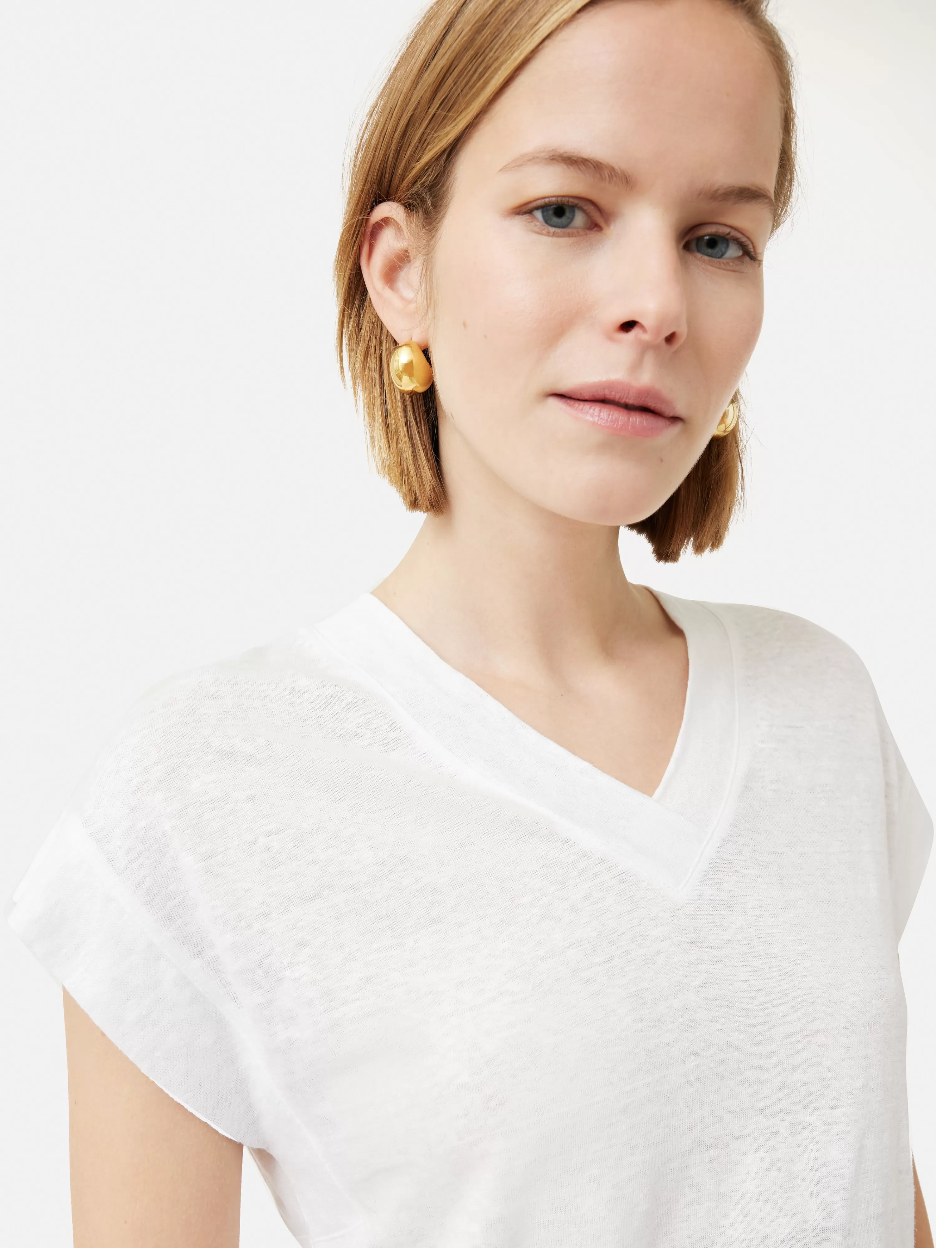 Jigsaw Linen Short Sleeve V Neck Tee-Women T-Shirts