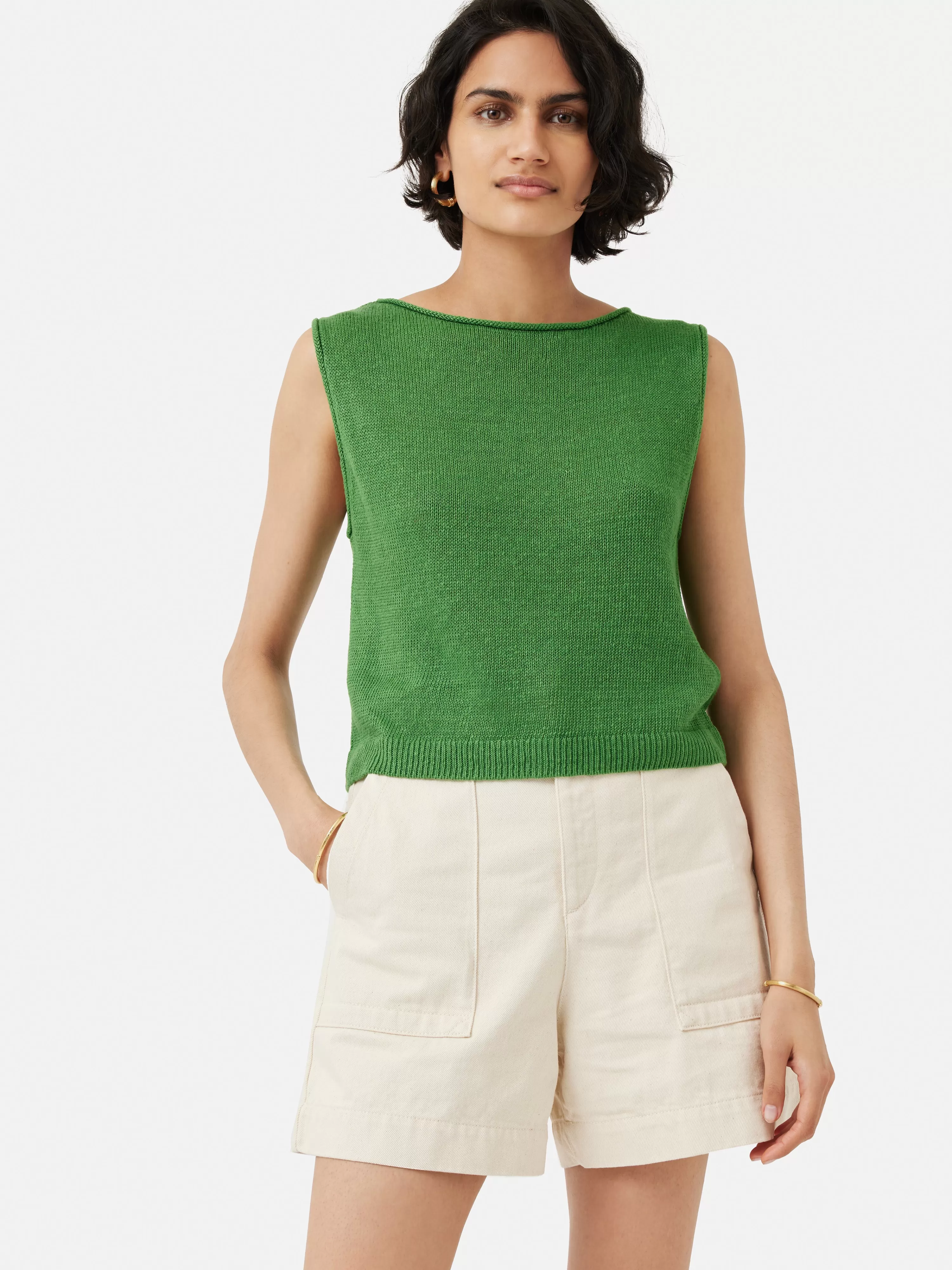 Jigsaw Linen Slub Cropped Tank Top-Women Tops