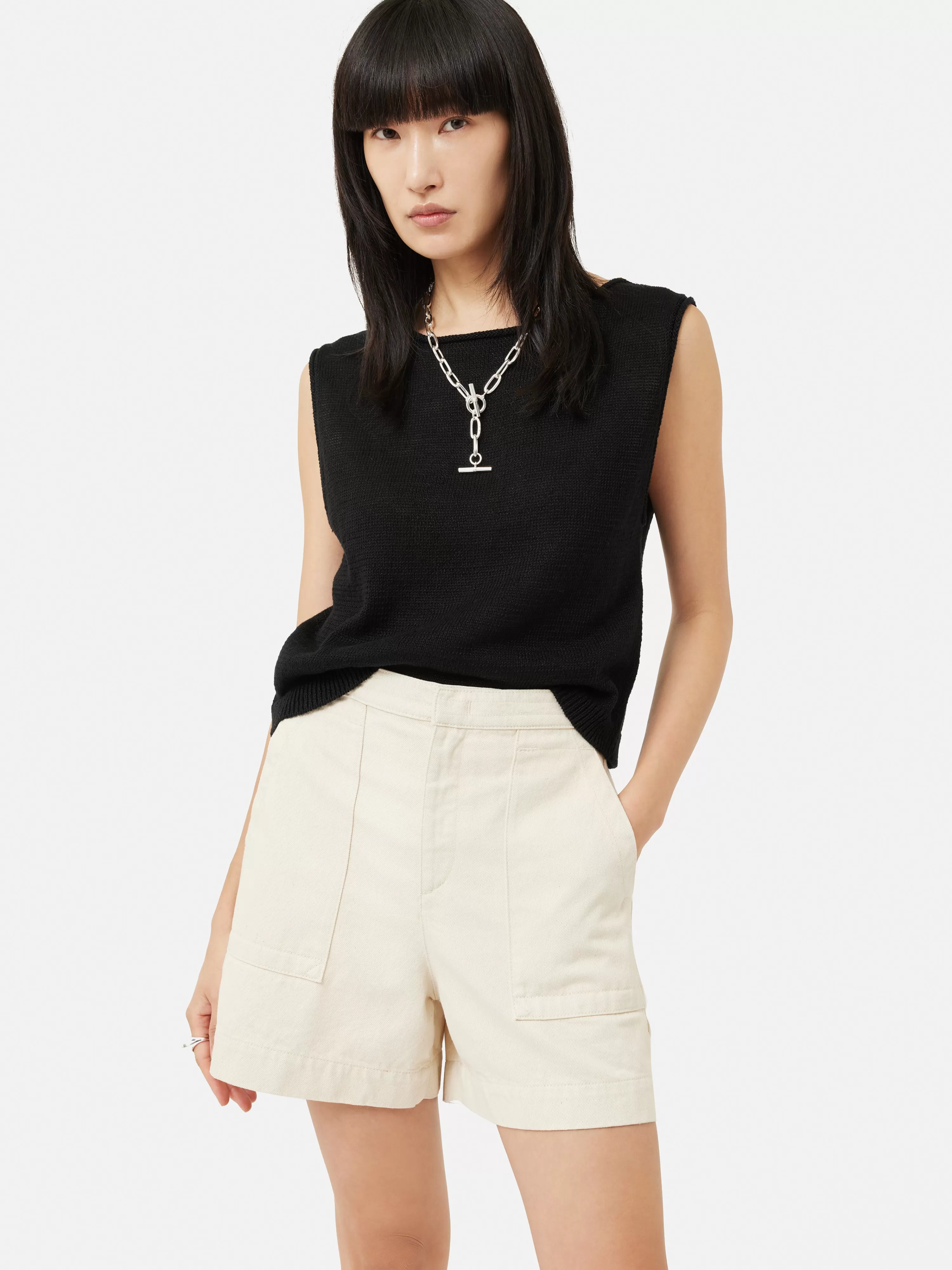 Jigsaw Linen Slub Cropped Tank Top-Women Knitwear & Cashmere