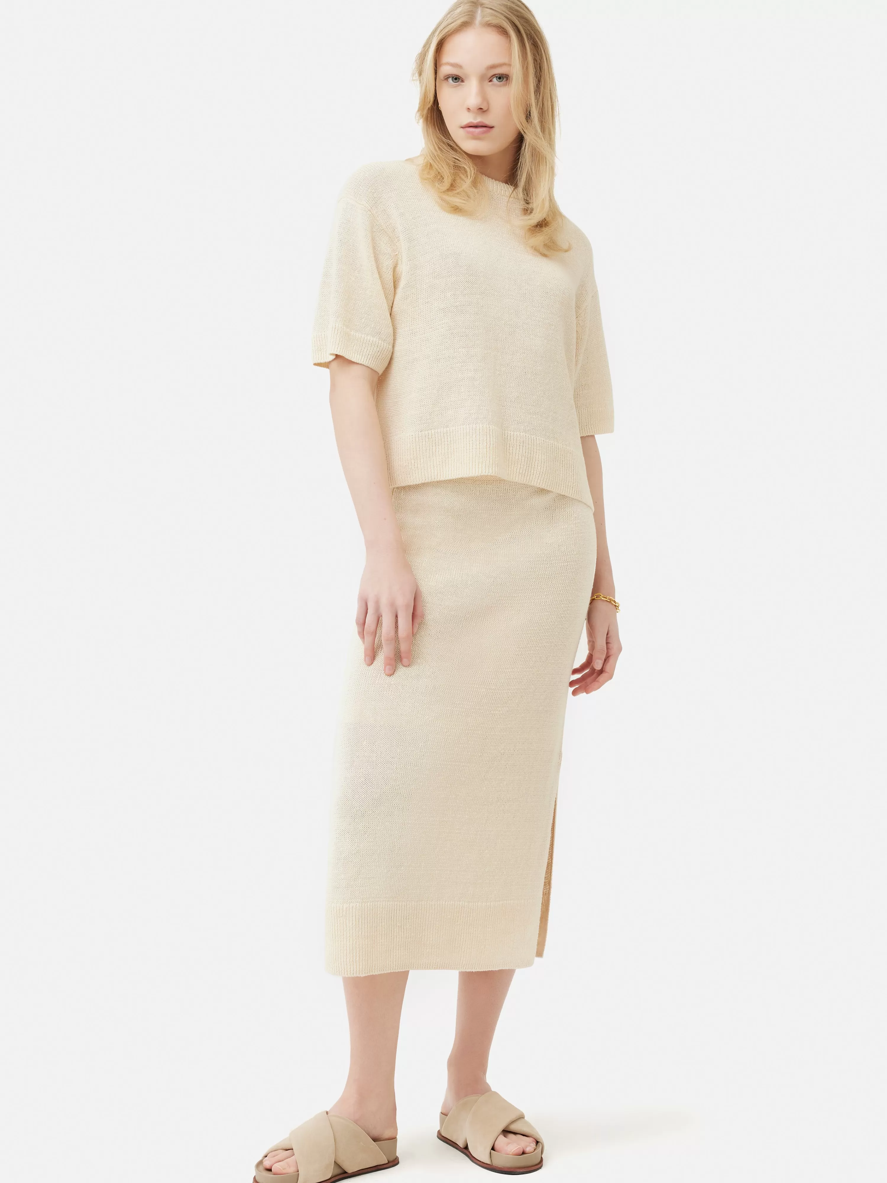 Jigsaw Linen Slub Knitted Skirt-Women Co-Ords & Suiting