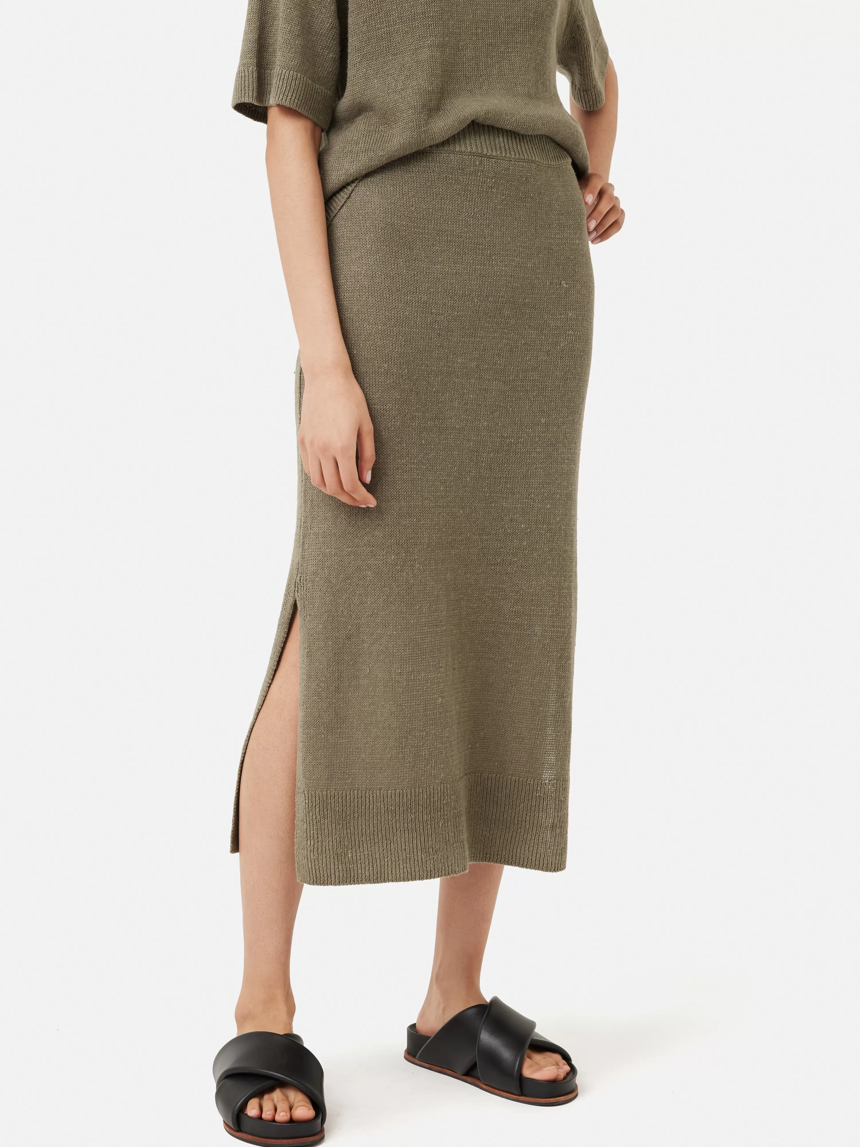 Jigsaw Linen Slub Knitted Skirt-Women Skirts