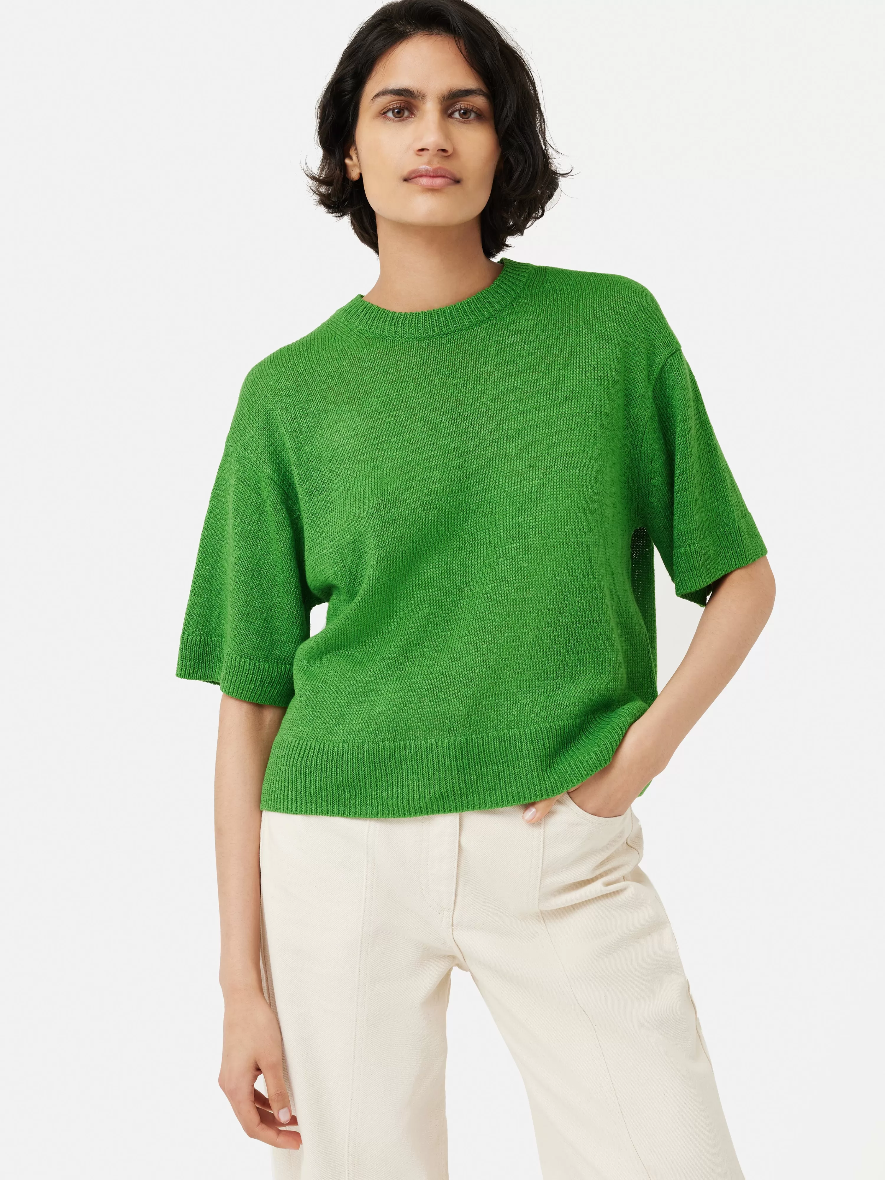 Jigsaw Linen Slub Knitted T-Shirt-Women Tops