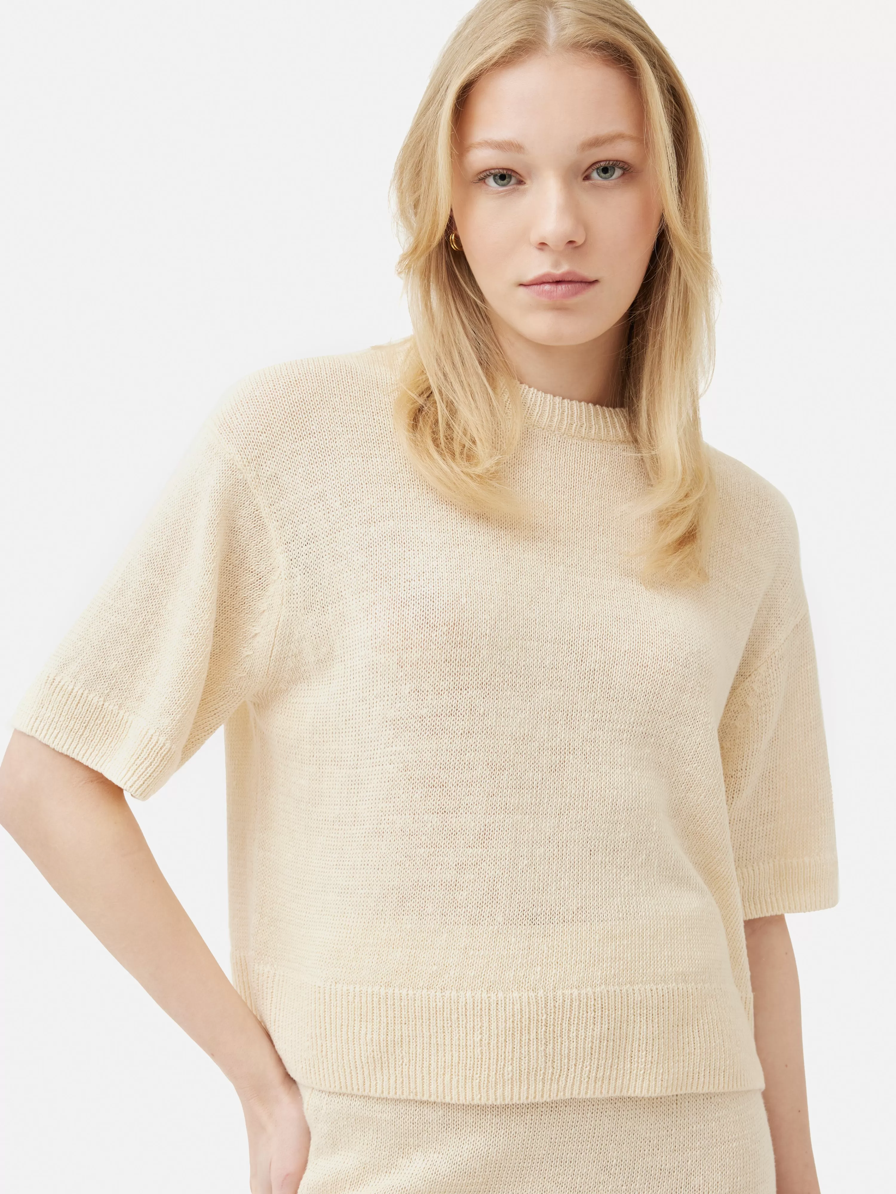 Jigsaw Linen Slub Knitted T-Shirt-Women Tops