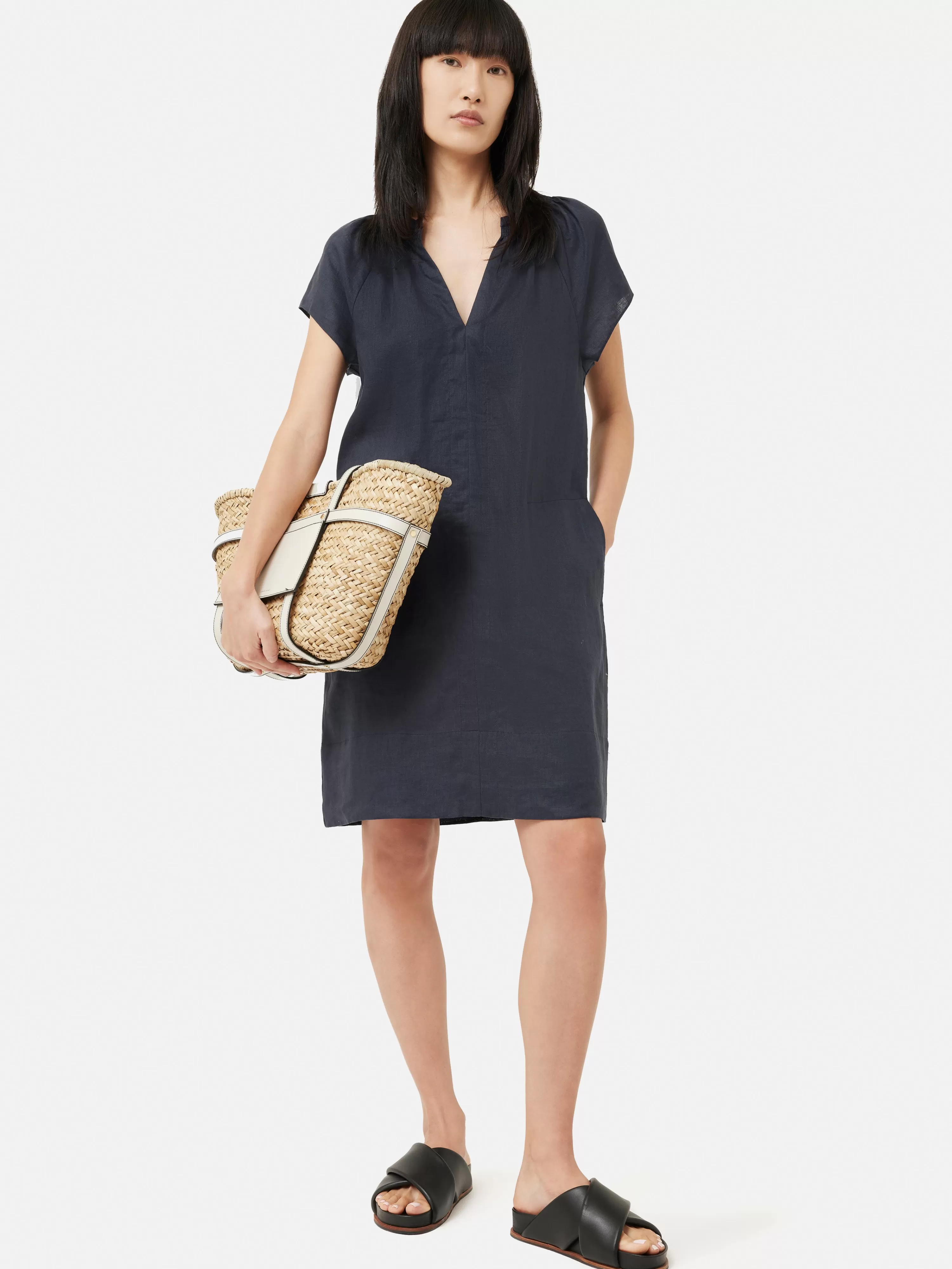 Jigsaw Linen Smocked T-Shirt Dress-Women Dresses & Jumpsuits