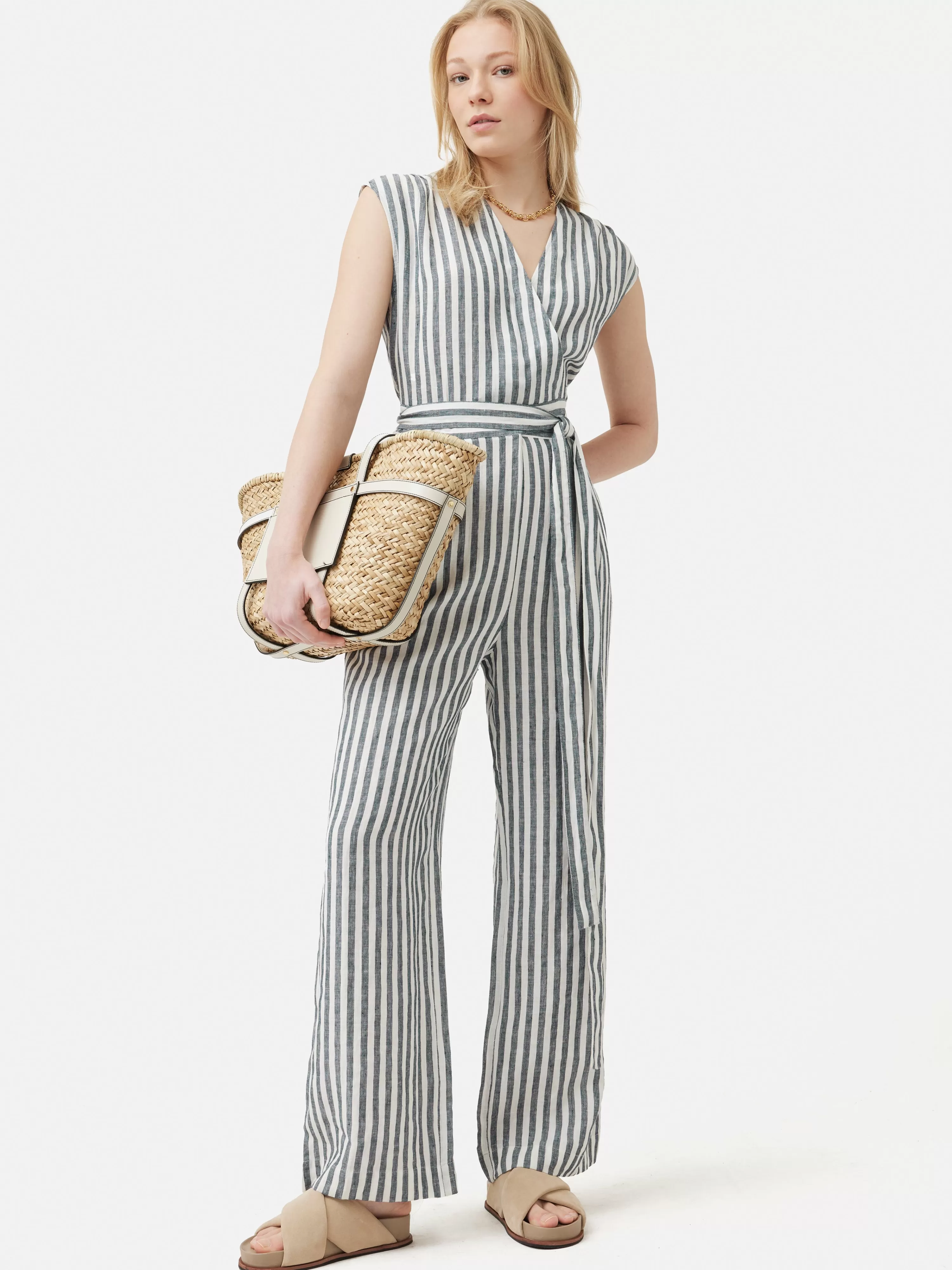 Jigsaw Linen Stripe Jumpsuit-Women Dresses & Jumpsuits