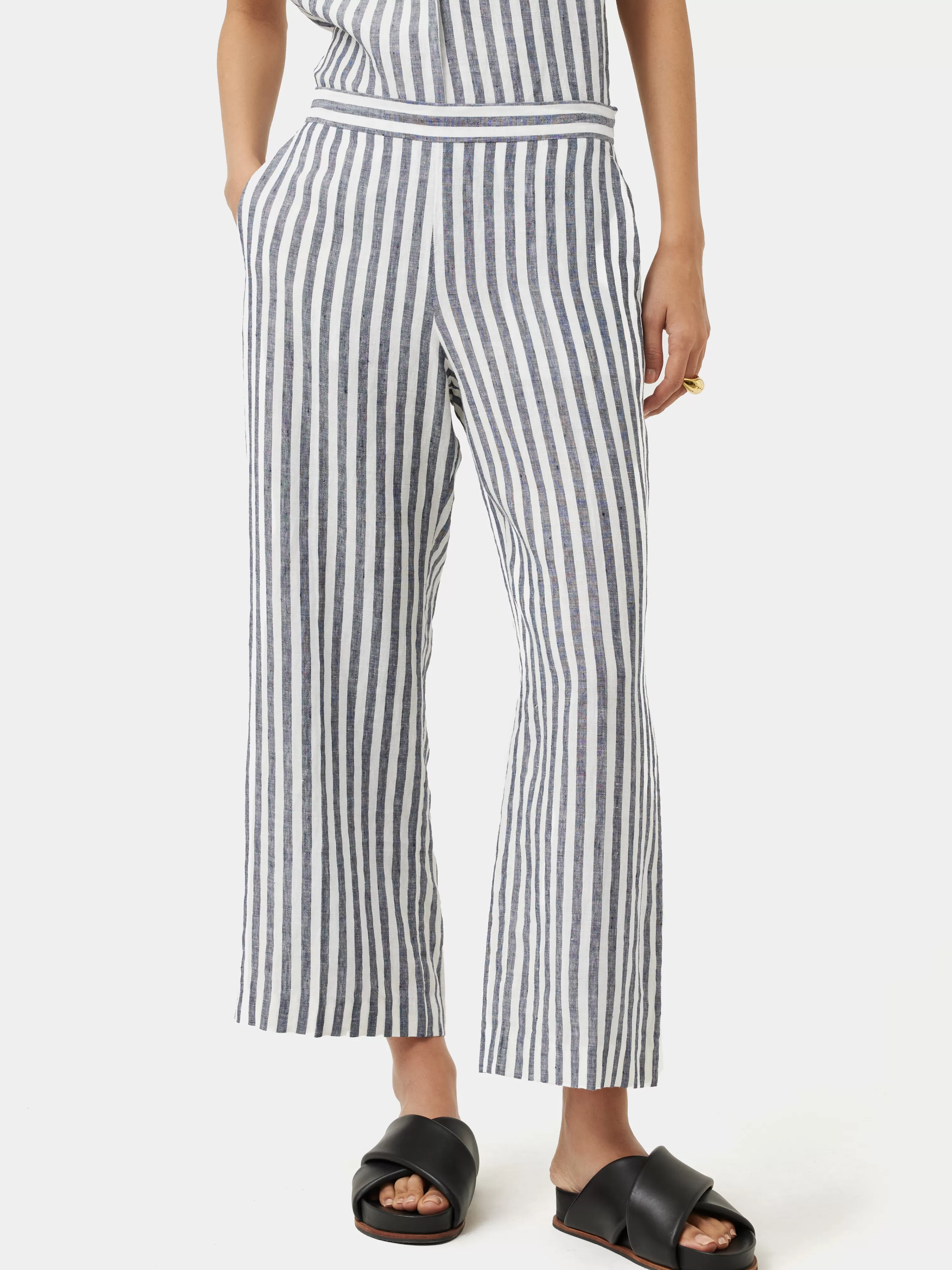 Jigsaw Linen Stripe Palazzo Trouser-Women Trousers