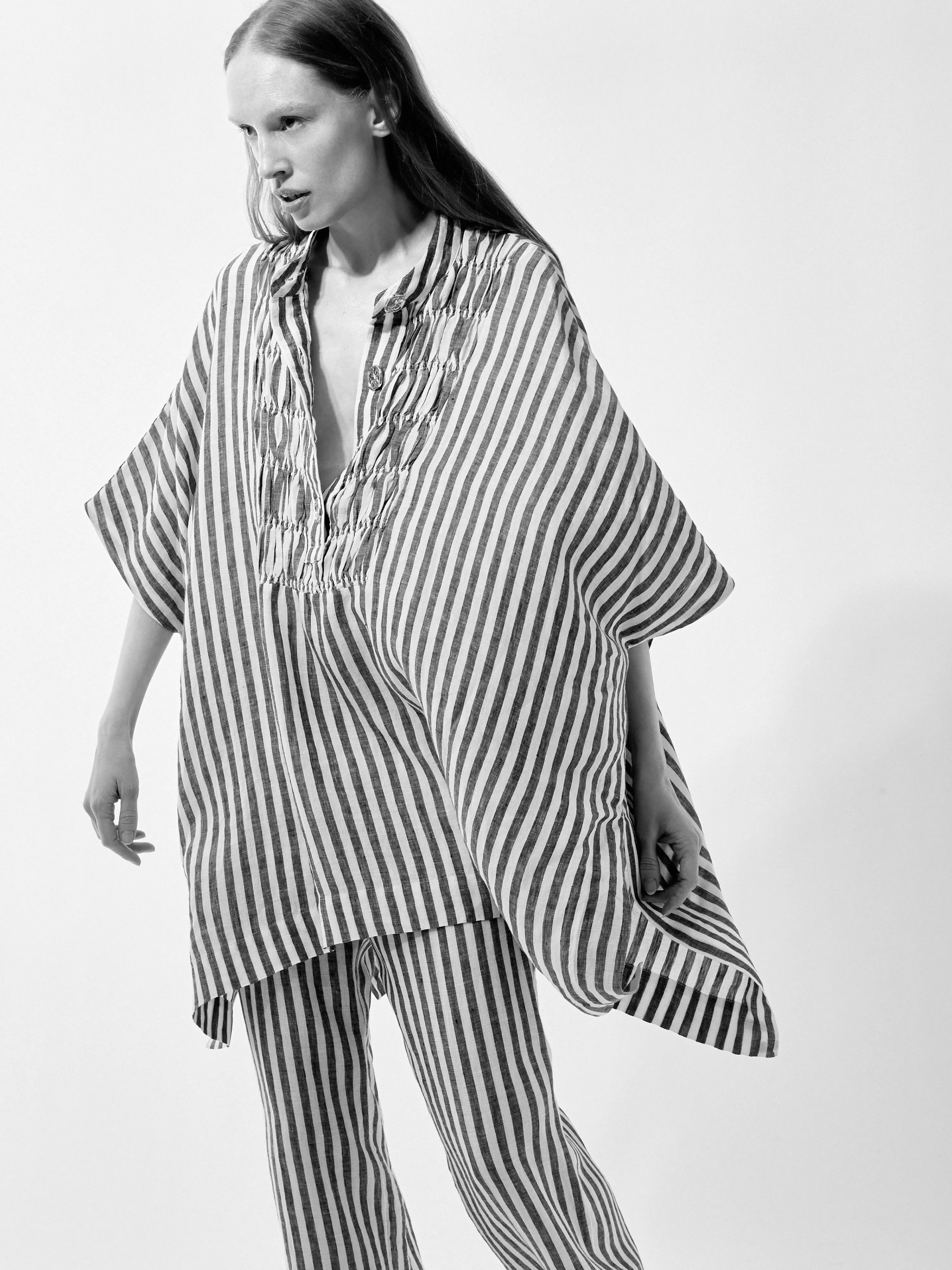 Jigsaw Linen Stripe Smocked Kaftan-Women Co-Ords & Suiting