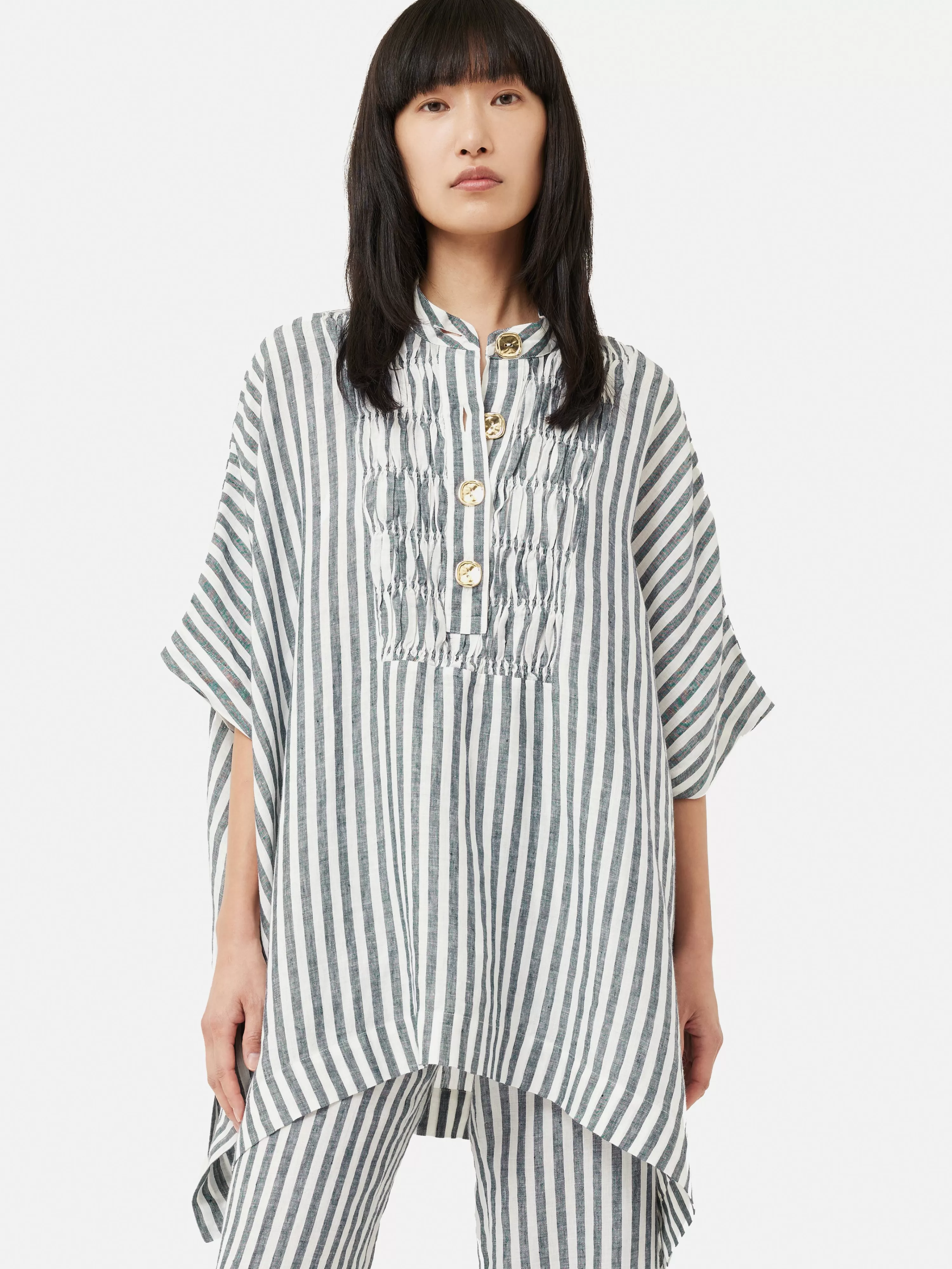 Jigsaw Linen Stripe Smocked Kaftan-Women Co-Ords & Suiting