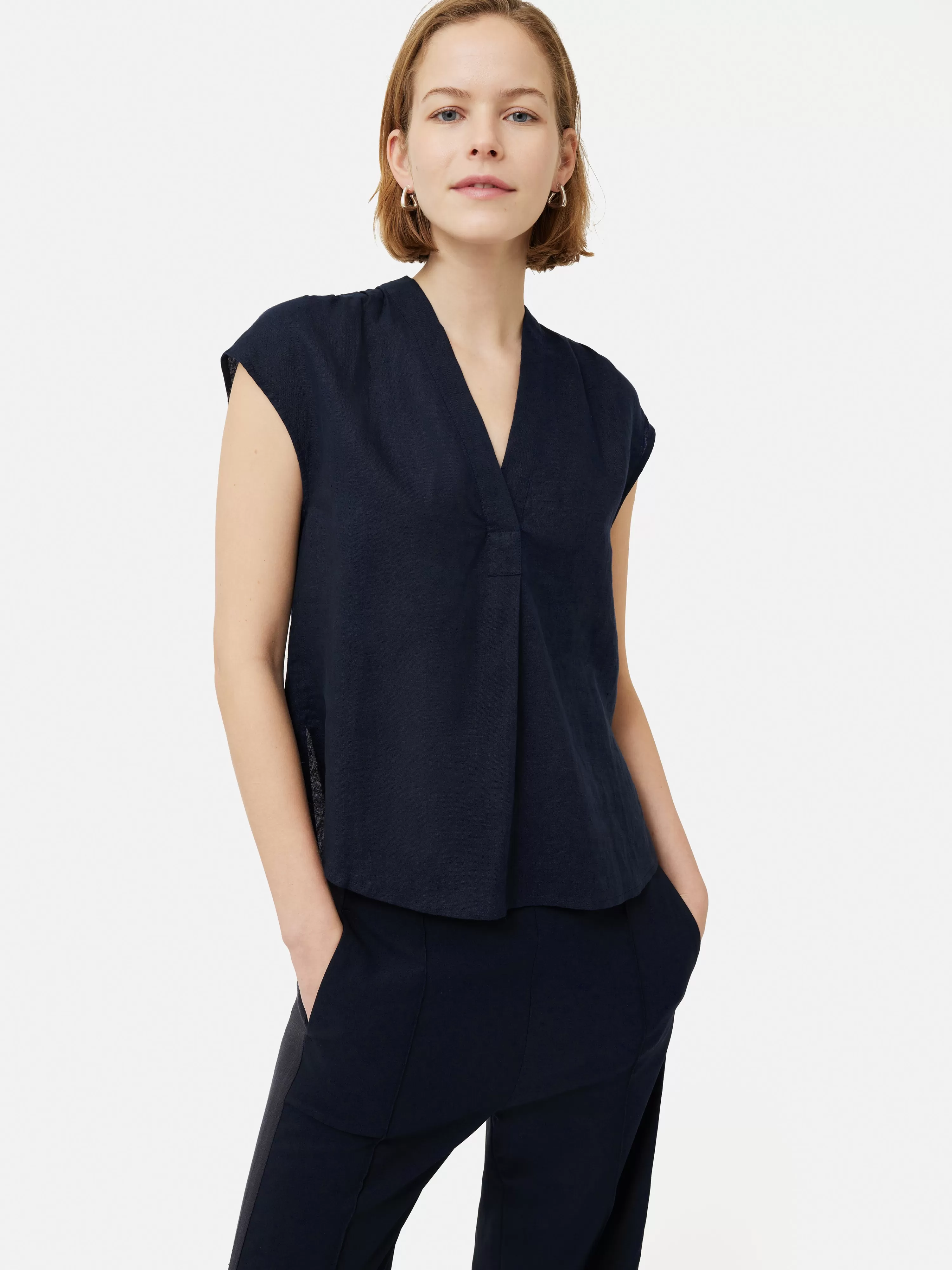 Jigsaw Linen V Neck Top-Women Shirts & Blouses