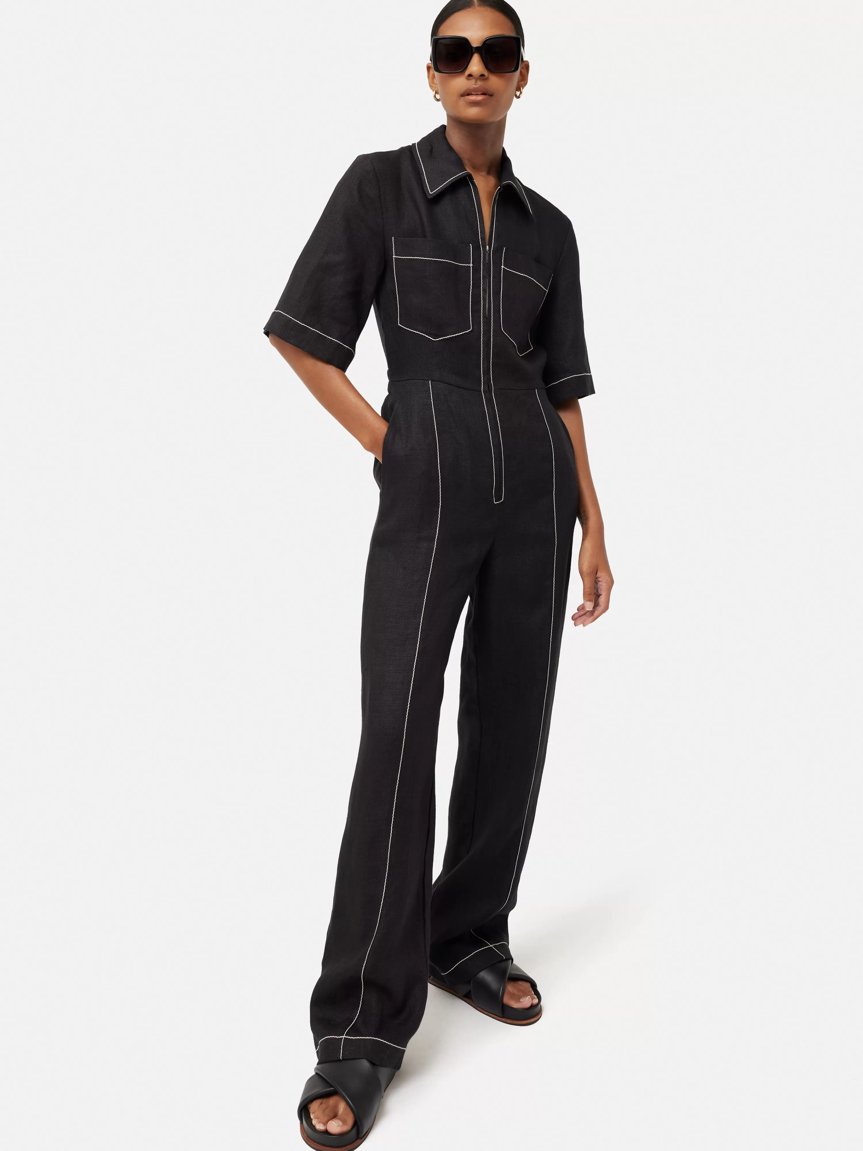 Jigsaw Linen Wide Leg Jumpsuit-Women Dresses & Jumpsuits