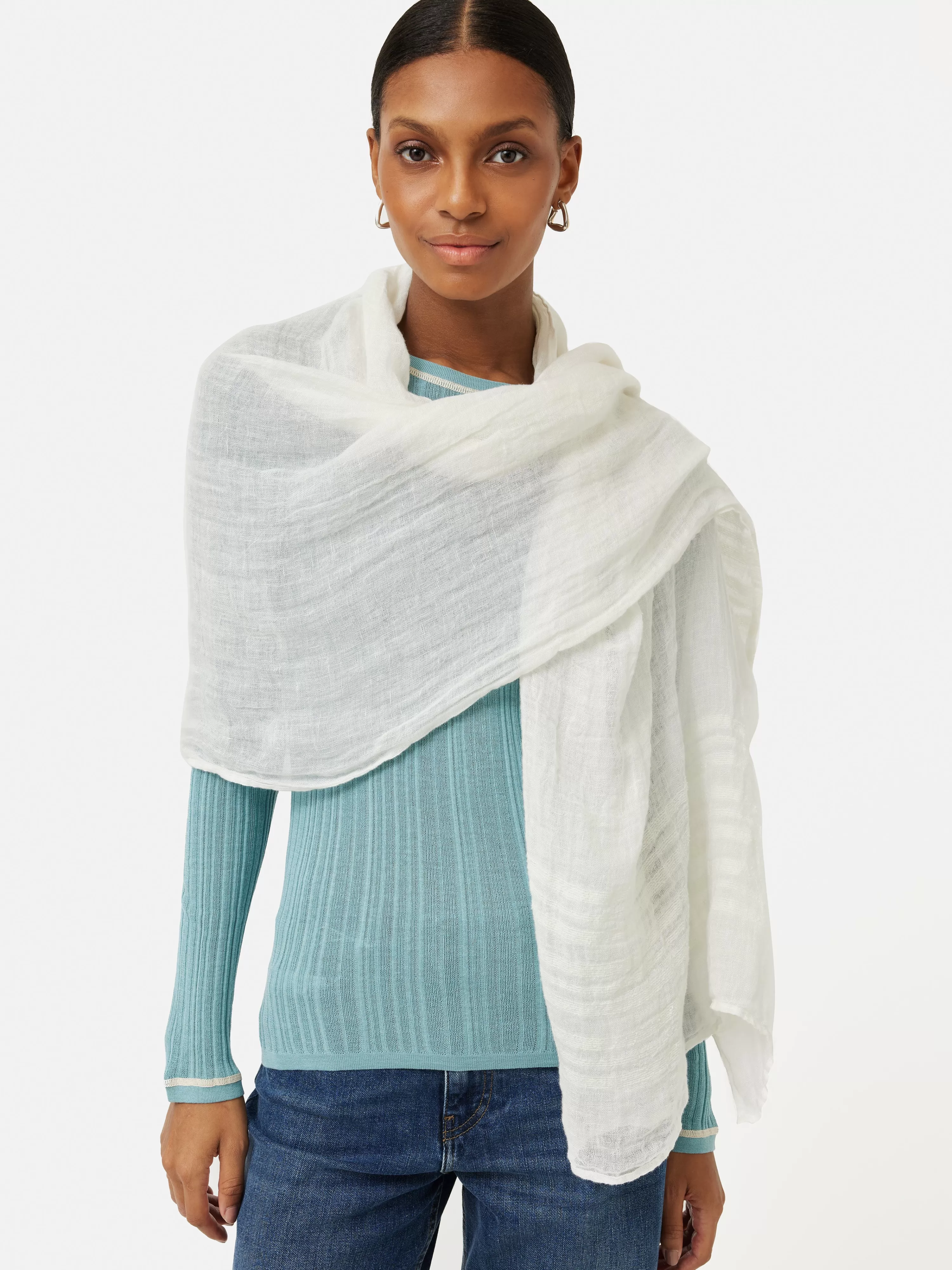 Jigsaw Linen Woven Scarf-Women Ponchos & Scarves