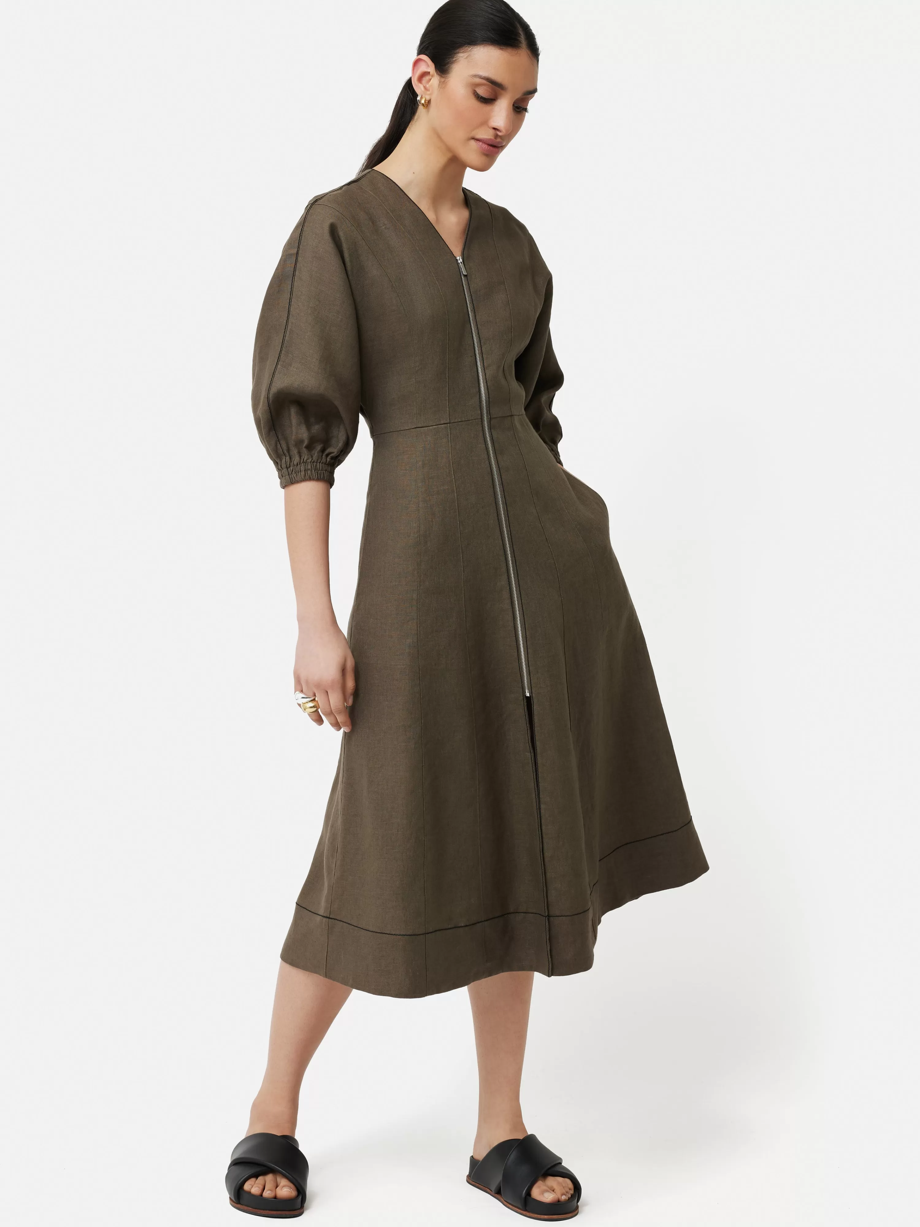 Jigsaw Linen Zip Front Dress-Women Dresses & Jumpsuits