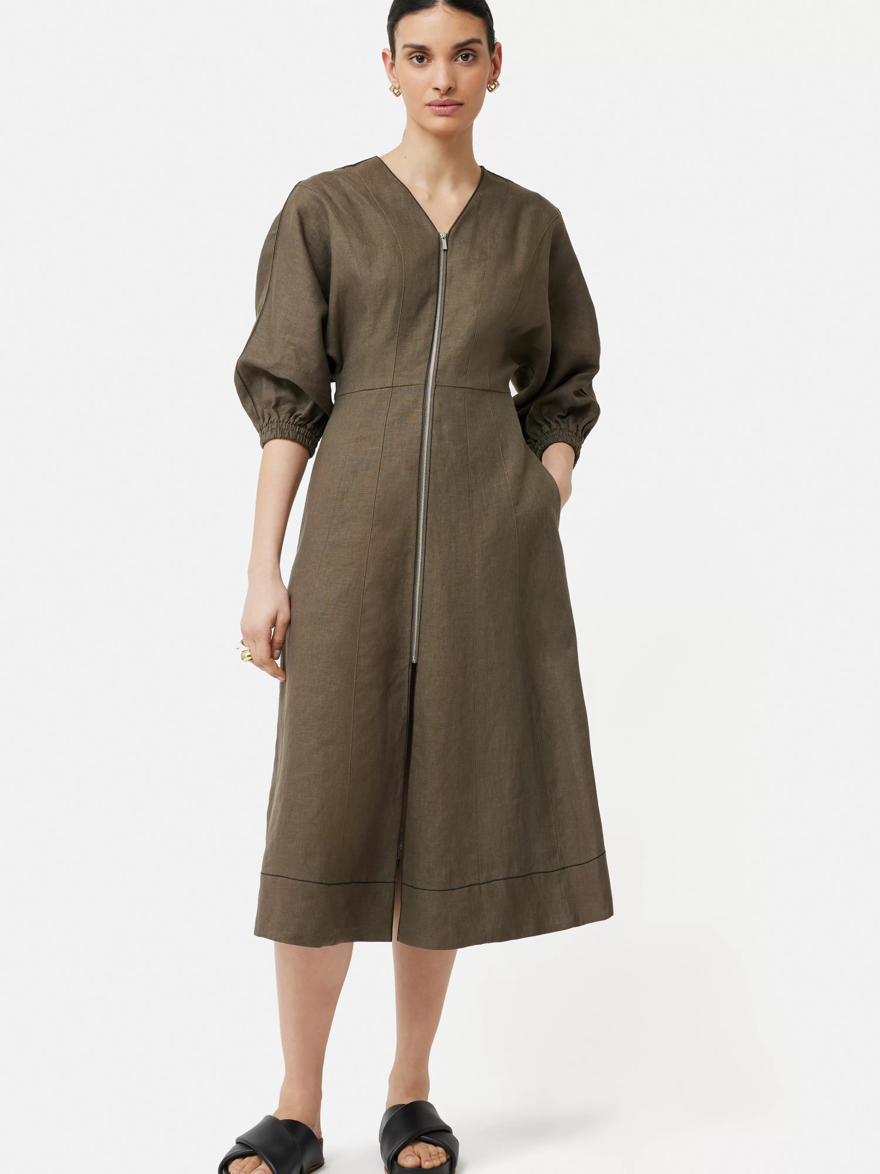 Jigsaw Linen Zip Front Dress-Women Dresses & Jumpsuits