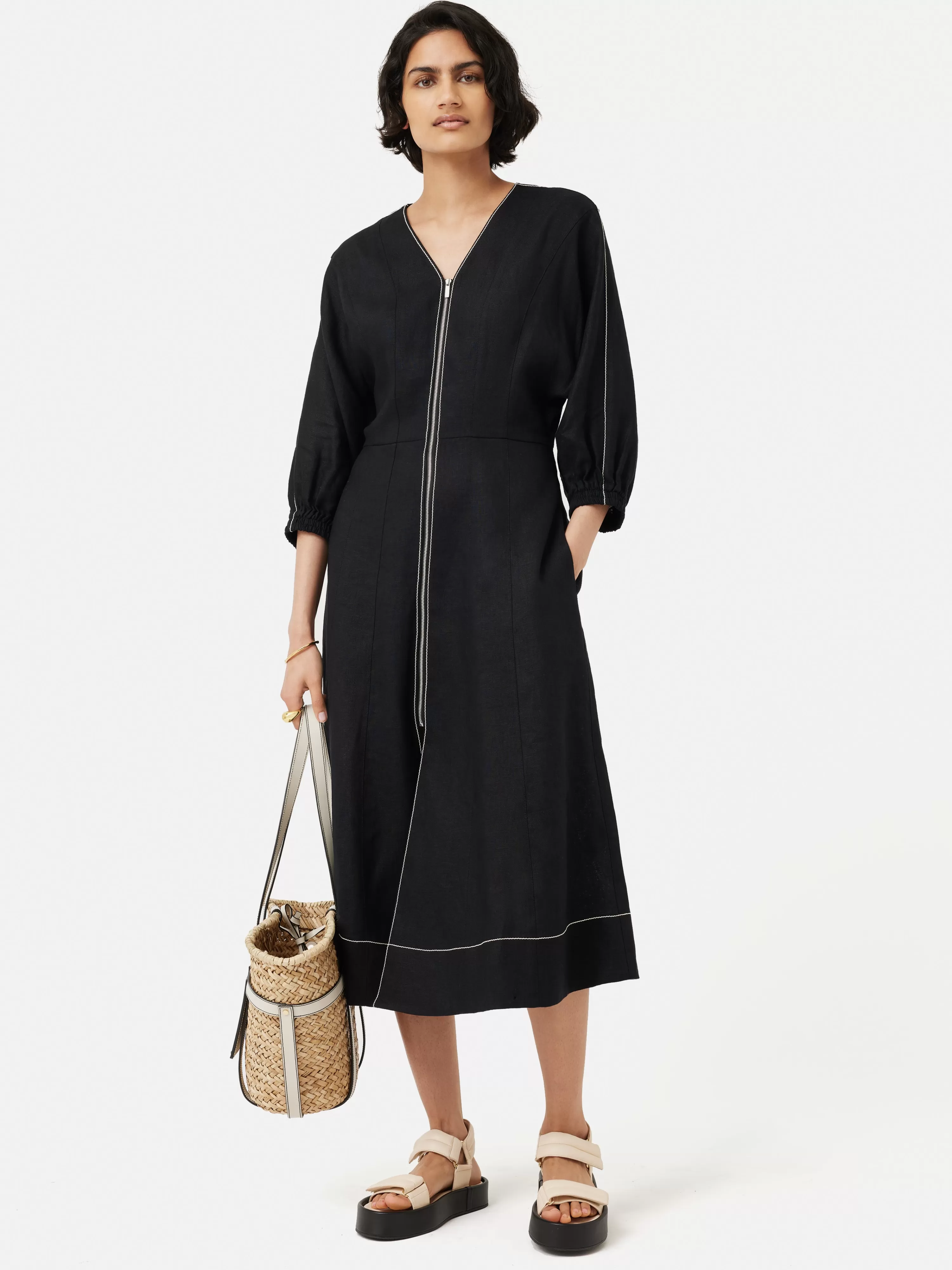 Jigsaw Linen Zip Front Dress-Women Dresses & Jumpsuits