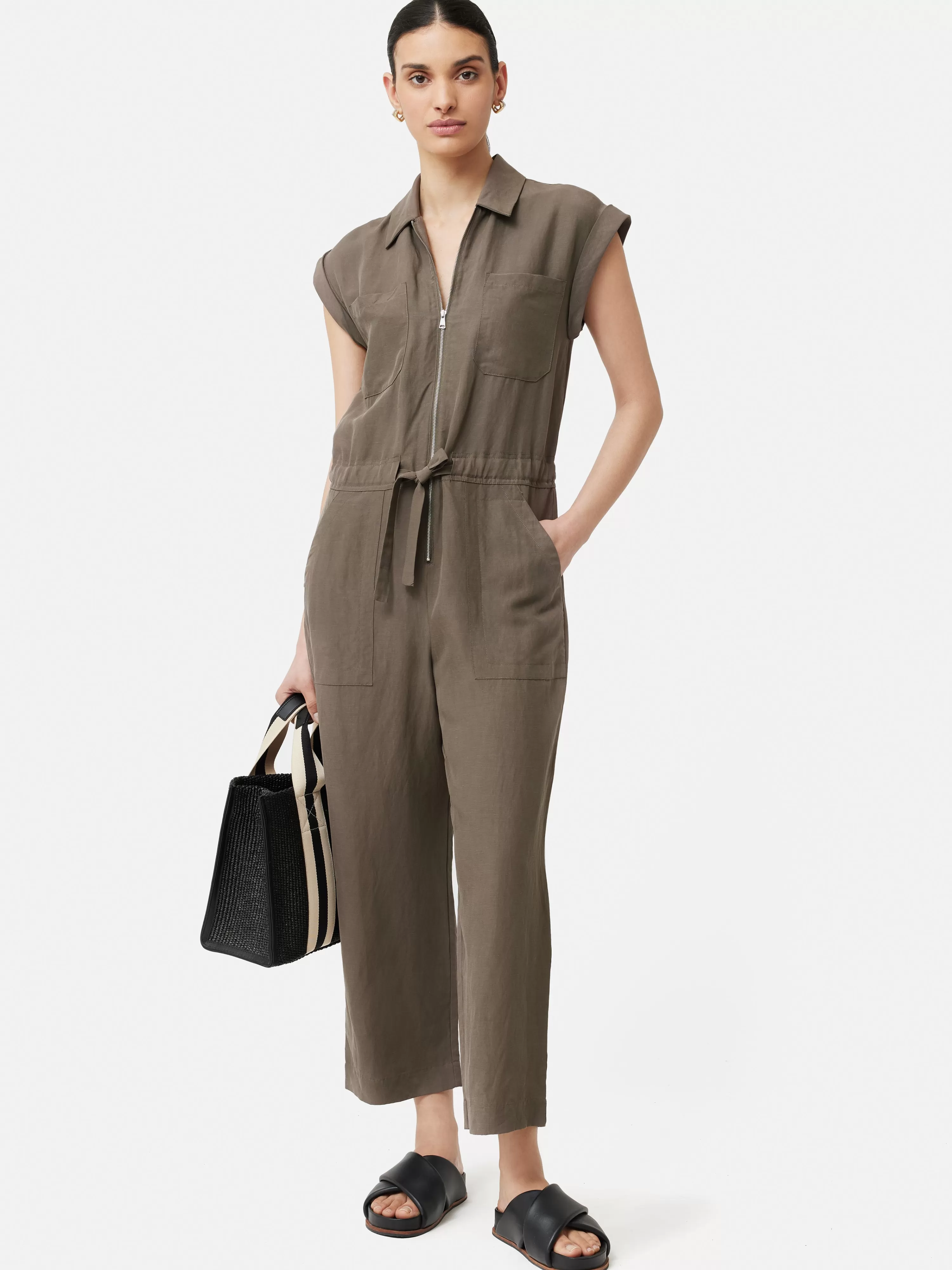 Jigsaw Lyocell Linen Utility Jumpsuit-Women Dresses & Jumpsuits