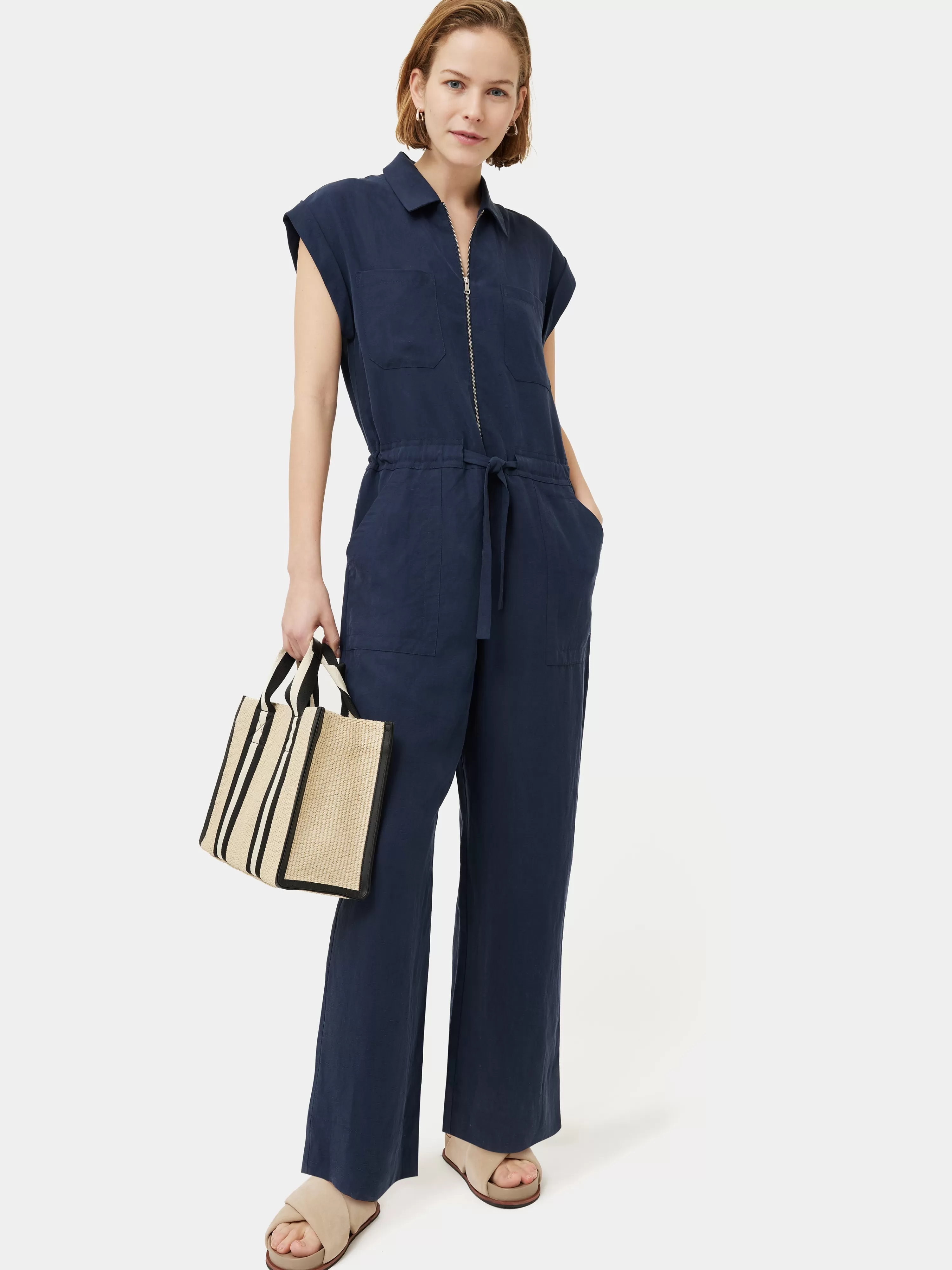 Jigsaw Lyocell Linen Utility Jumpsuit-Women Dresses & Jumpsuits