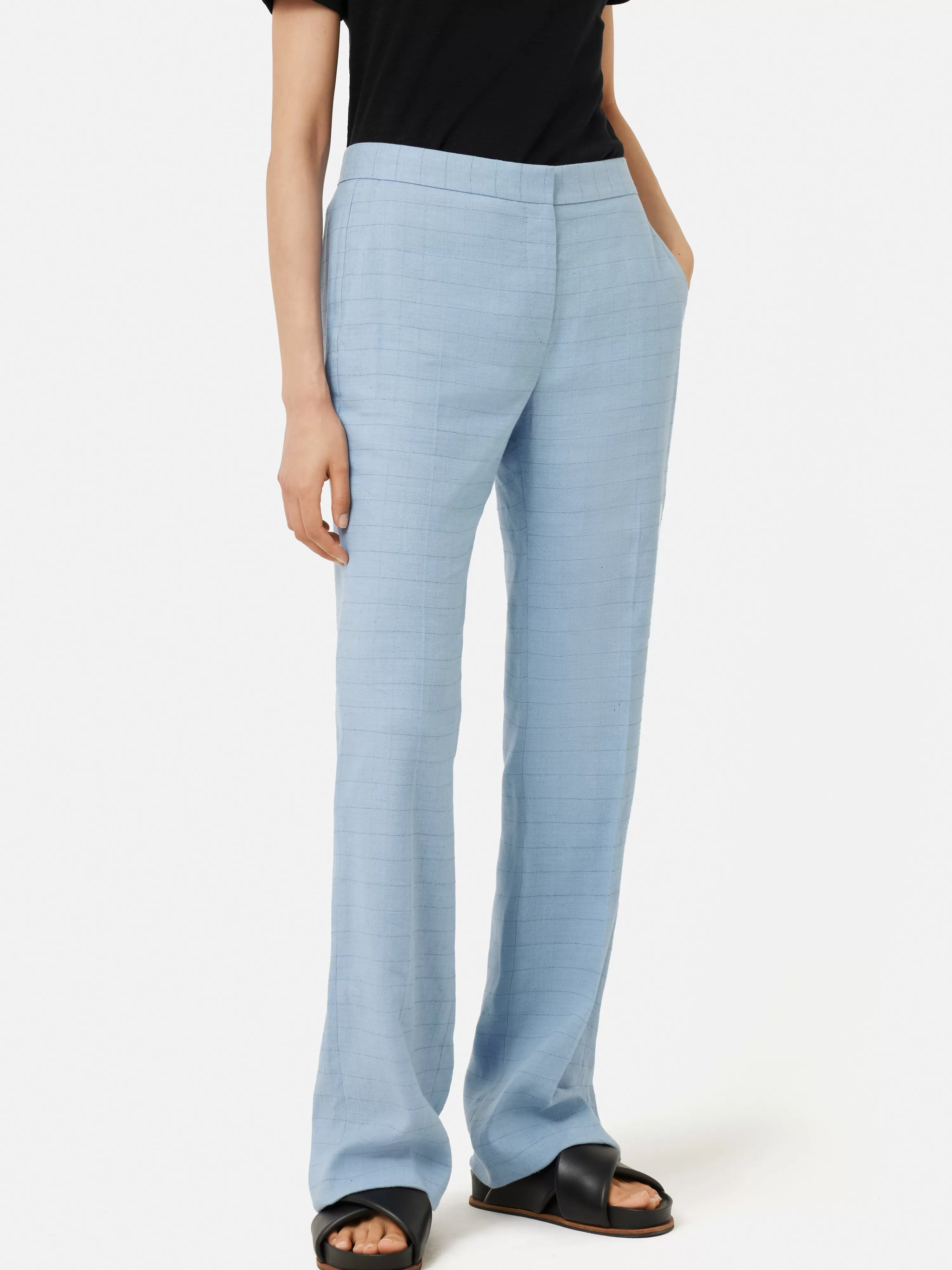 Jigsaw Mason Italian Linen Checked Trouser-Women Trousers