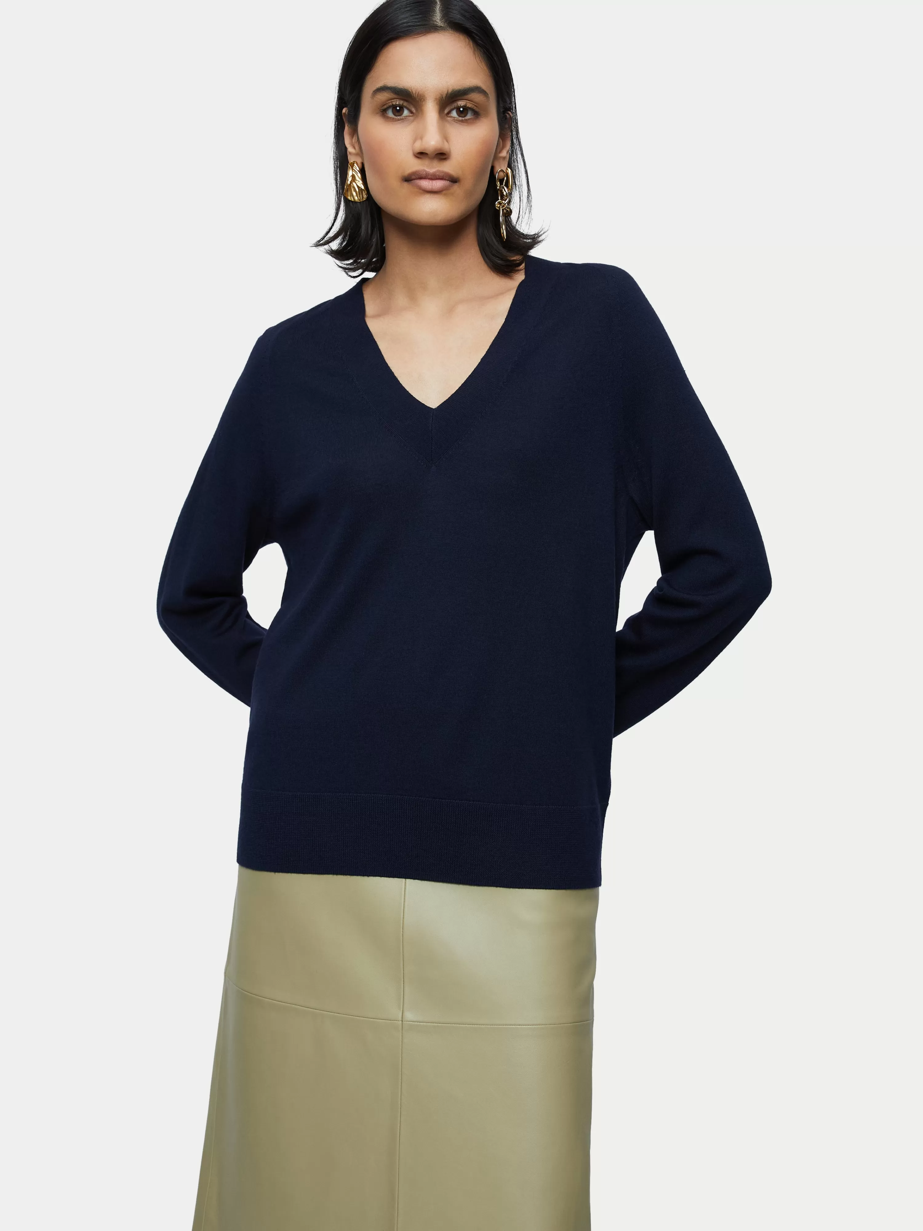 Jigsaw Merino V Neck Slouchy Jumper-Women Knitwear & Cashmere