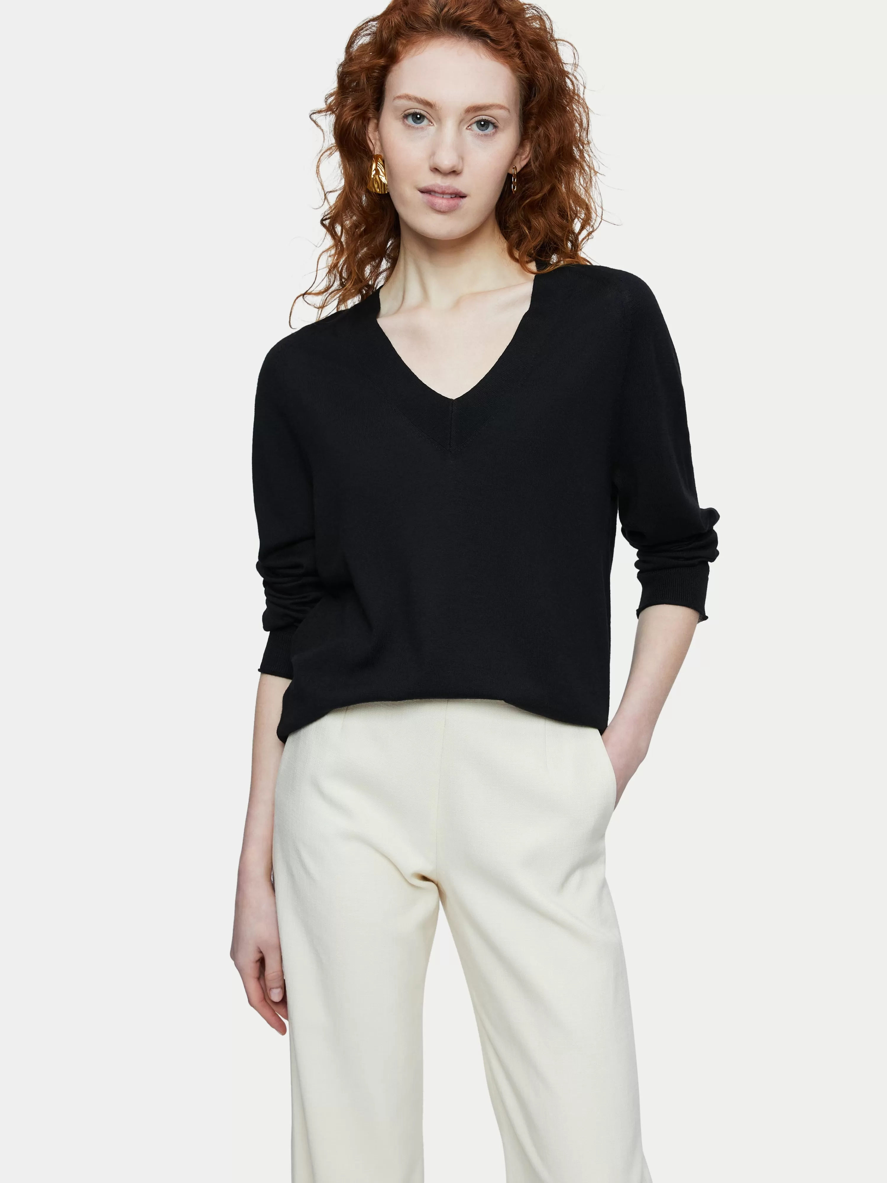 Jigsaw Merino V Neck Slouchy Jumper-Women Knitwear & Cashmere