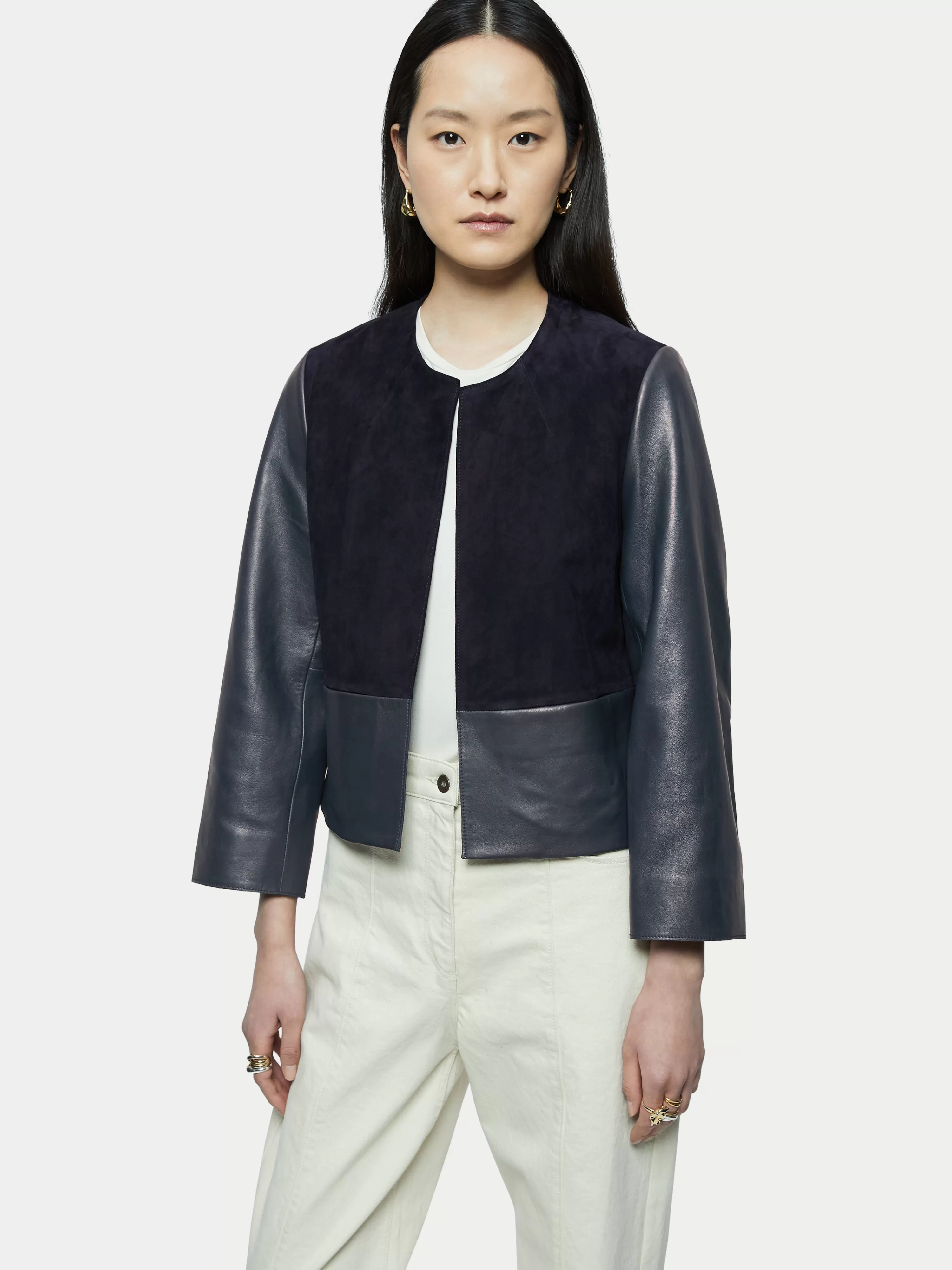 Jigsaw Nakoa Leather Mix Jacket-Women Coats & Jackets