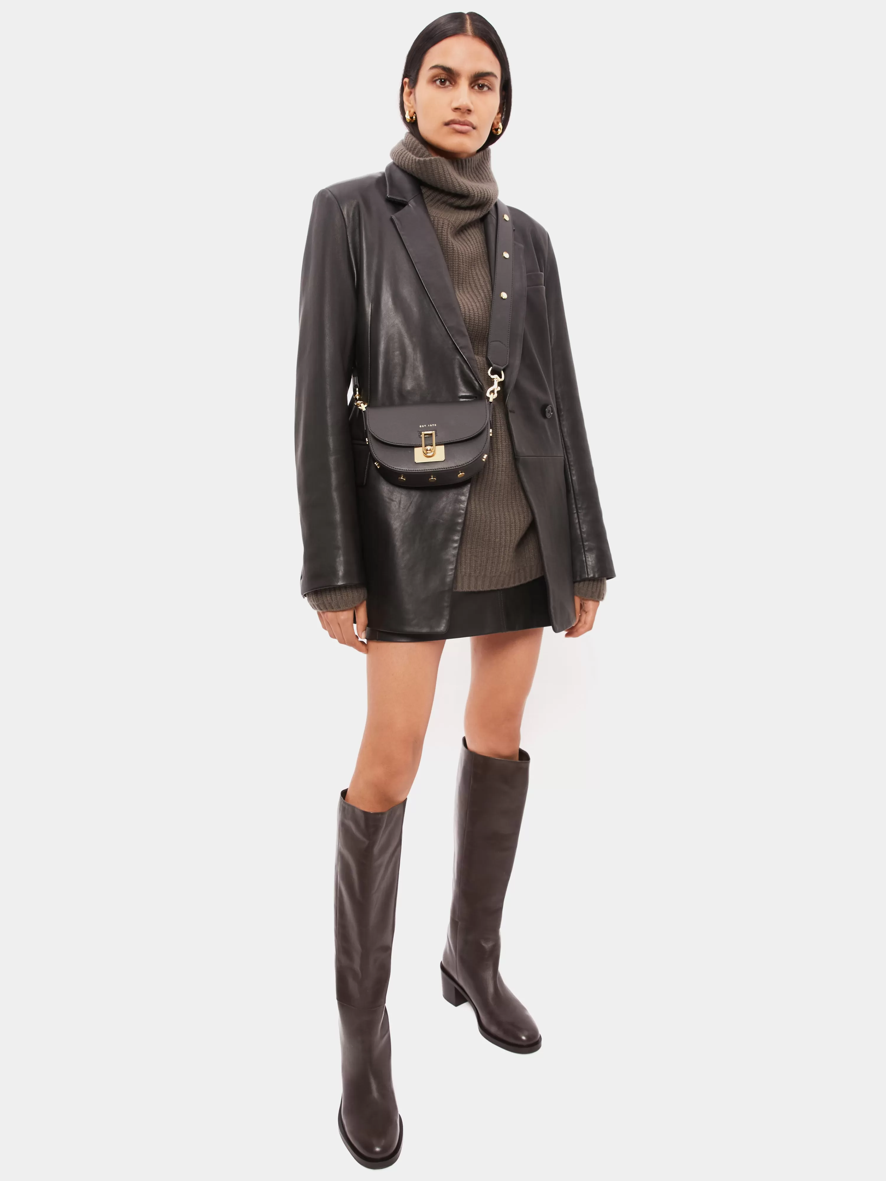 Jigsaw Oversized Leather Blazer-Women Coats & Jackets