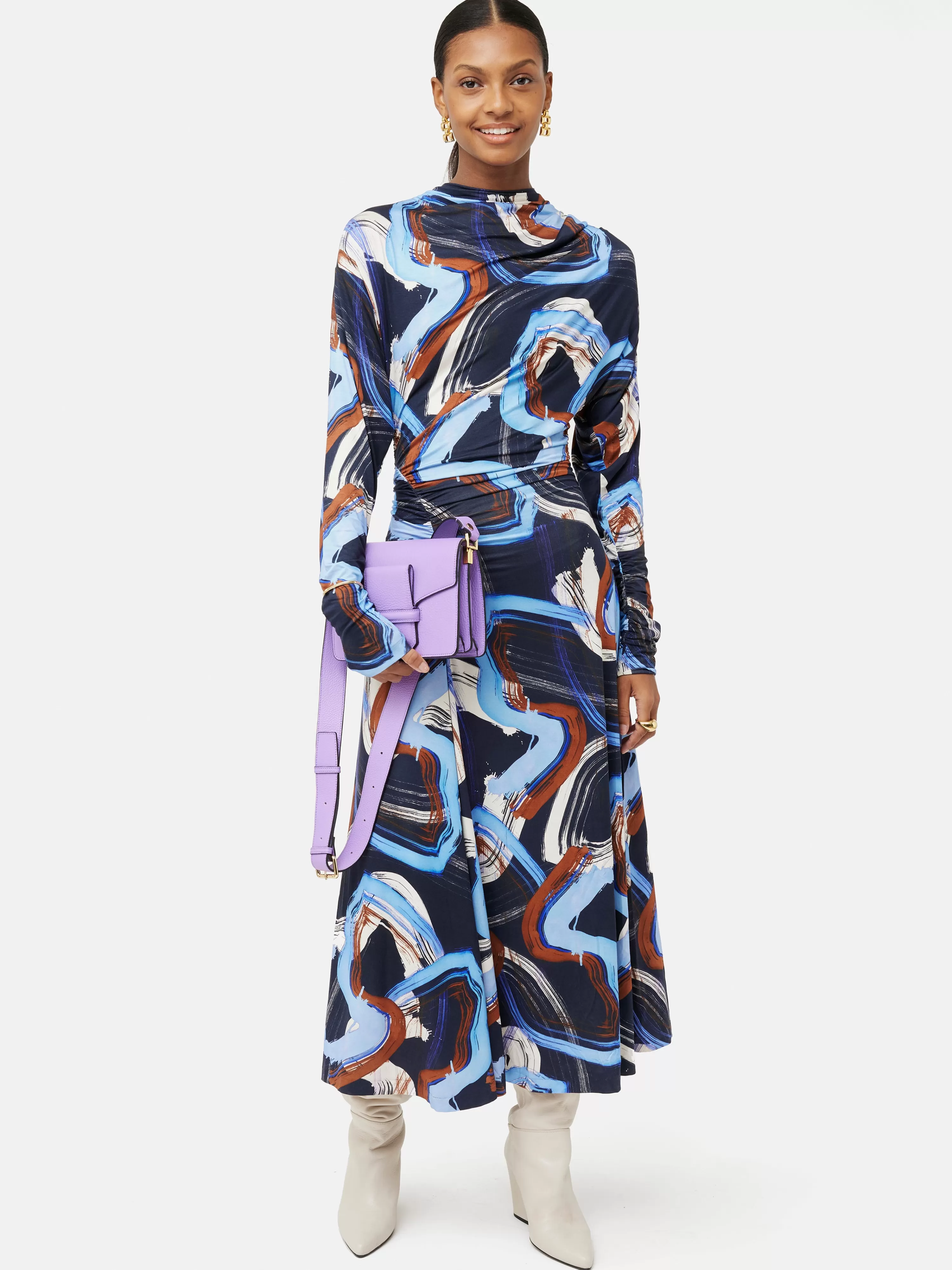 Jigsaw Painted Abstract Ruched Jersey Dress-Women Dresses & Jumpsuits