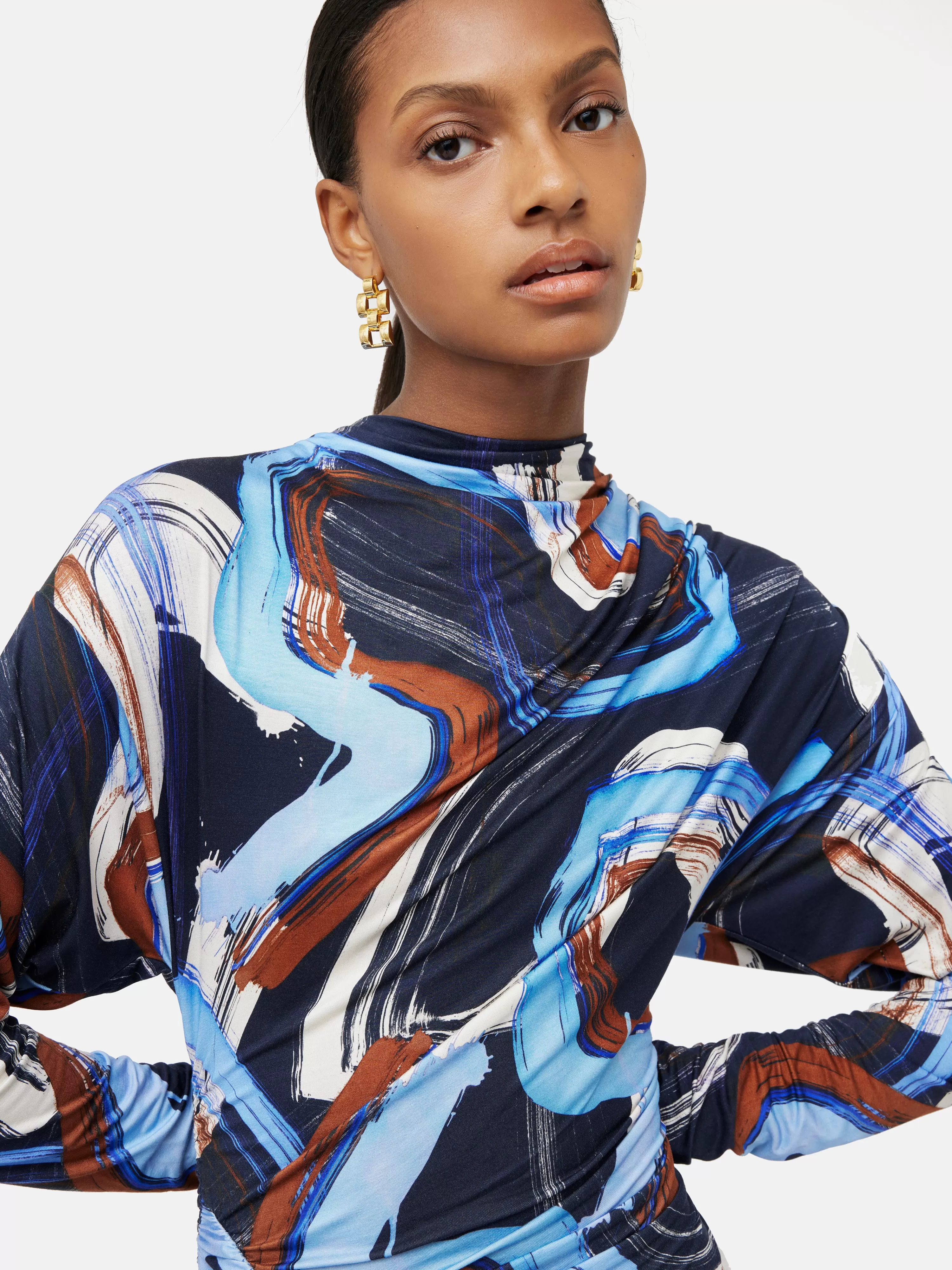 Jigsaw Painted Abstract Ruched Jersey Dress-Women Dresses & Jumpsuits