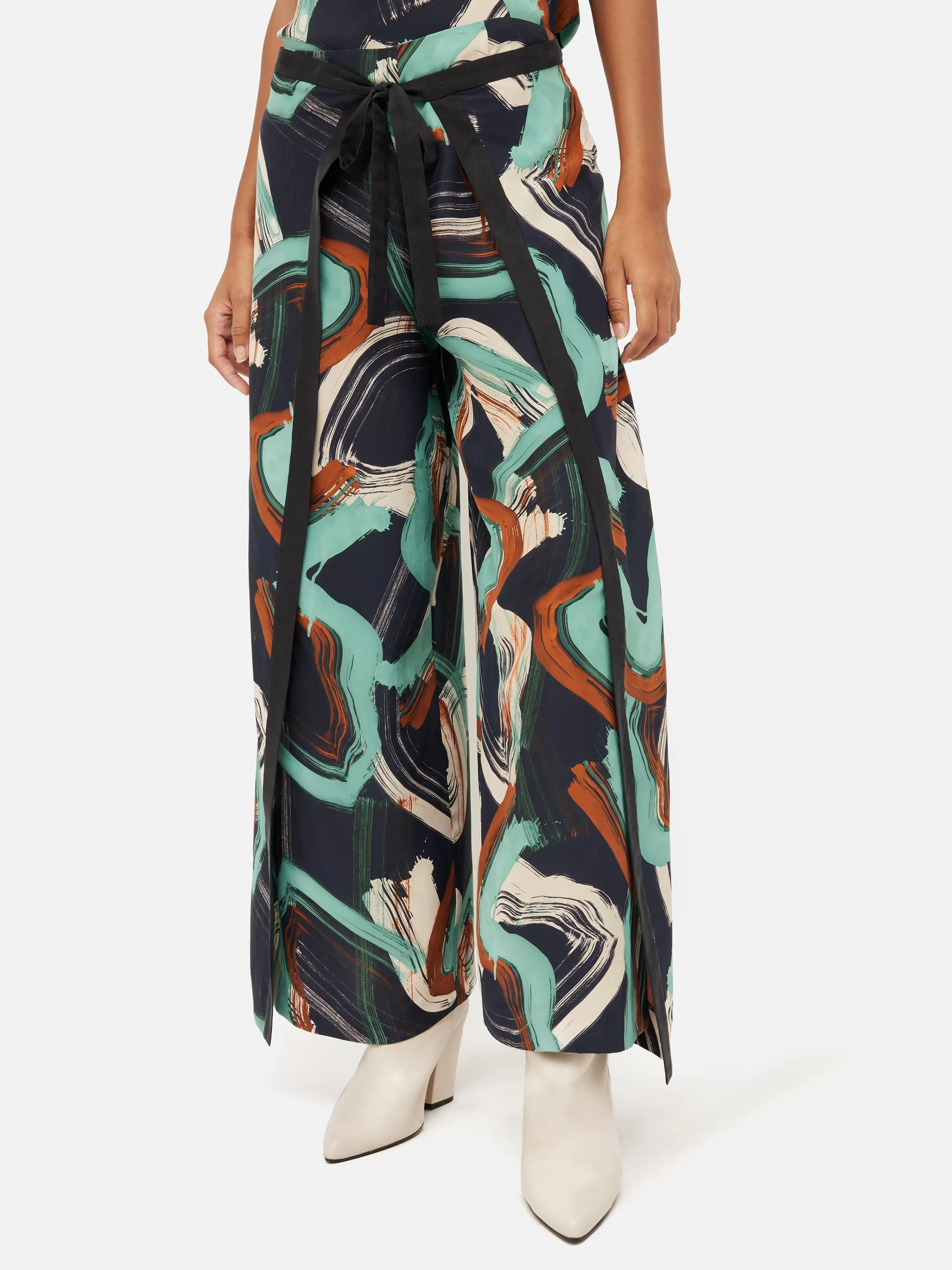 Jigsaw Painted Abstract Silk Culotte-Women Trousers