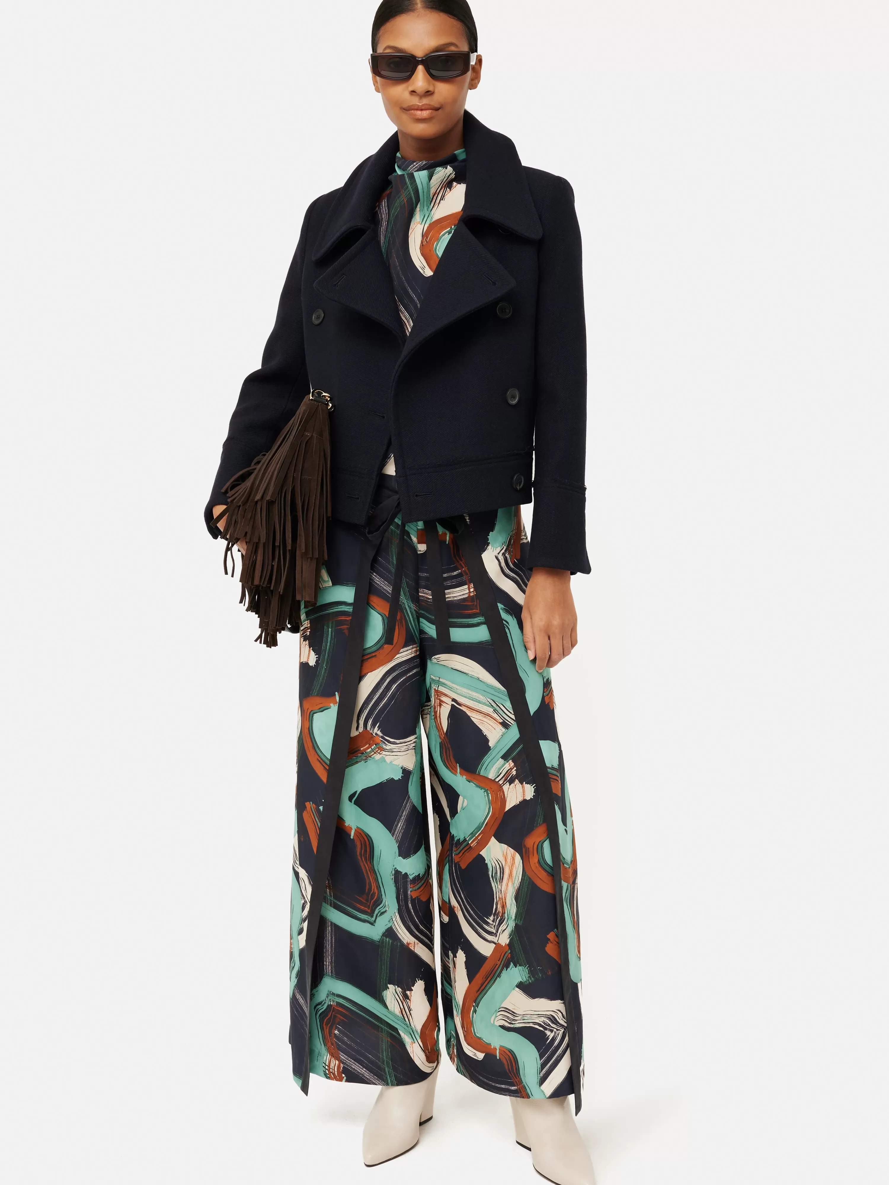 Jigsaw Painted Abstract Silk Culotte-Women Trousers