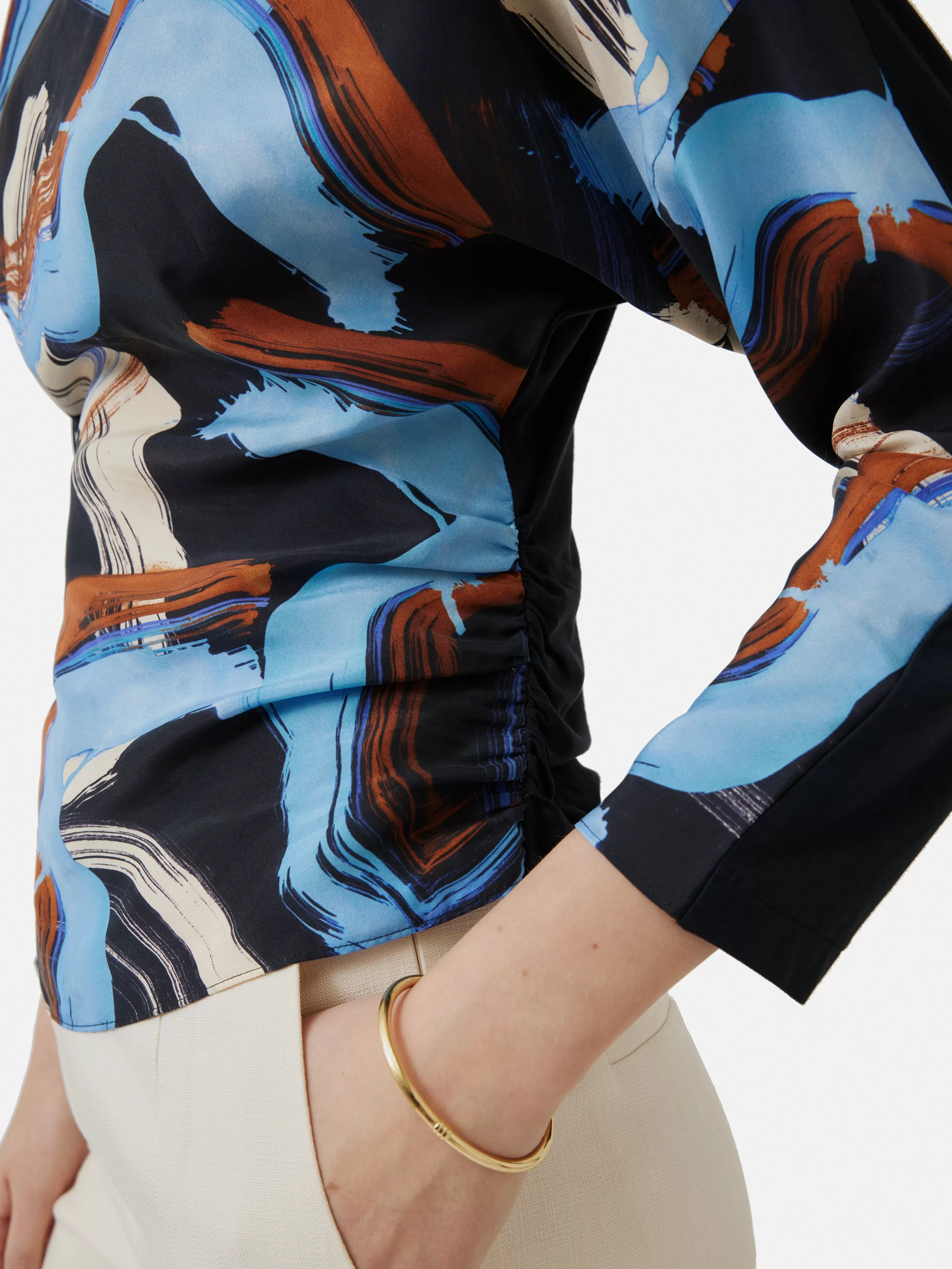 Jigsaw Painted Abstract Silk Front Top-Women Shirts & Blouses