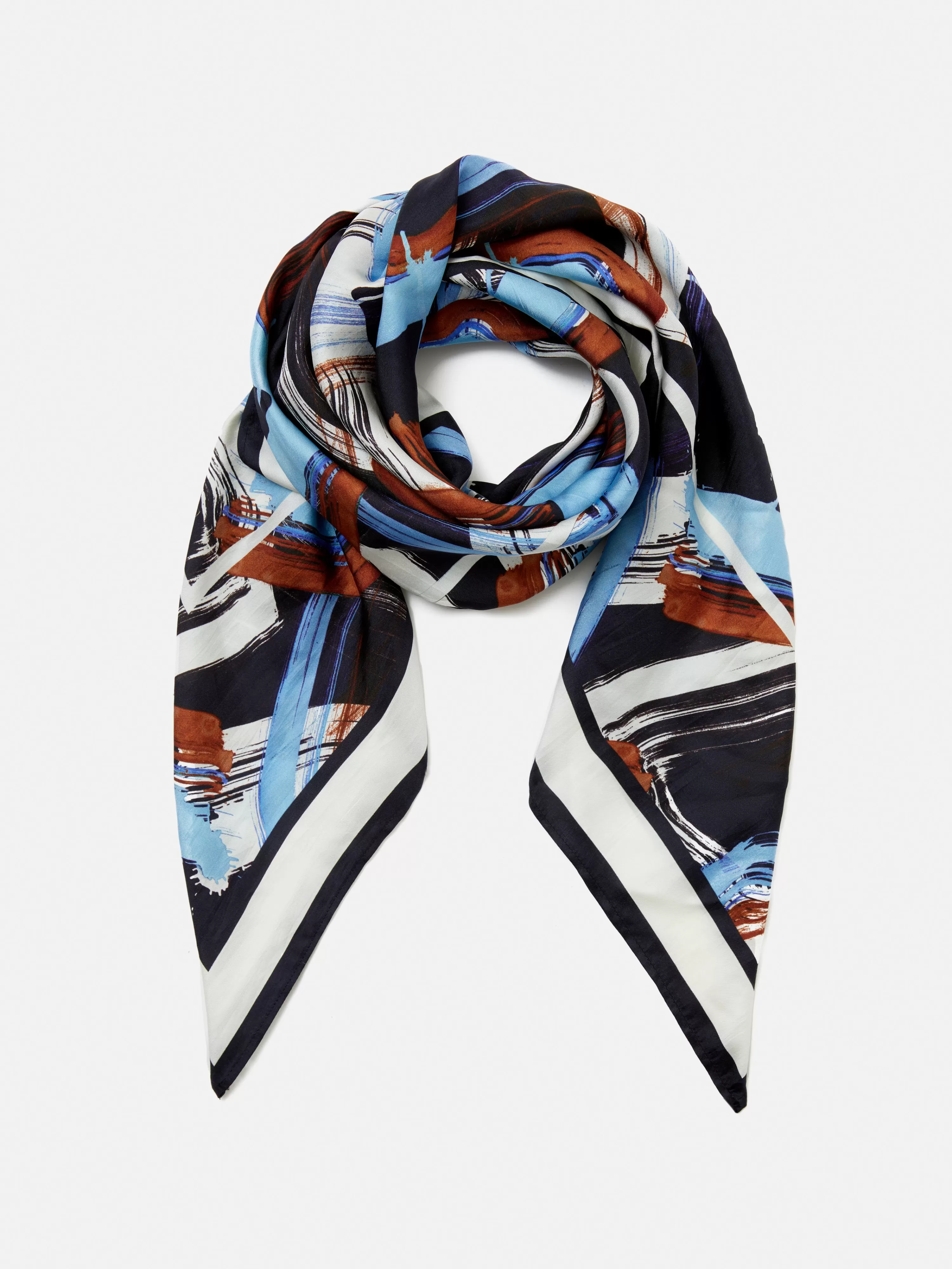 Jigsaw Painted Abstract Silk Twill Scarf-Women Ponchos & Scarves