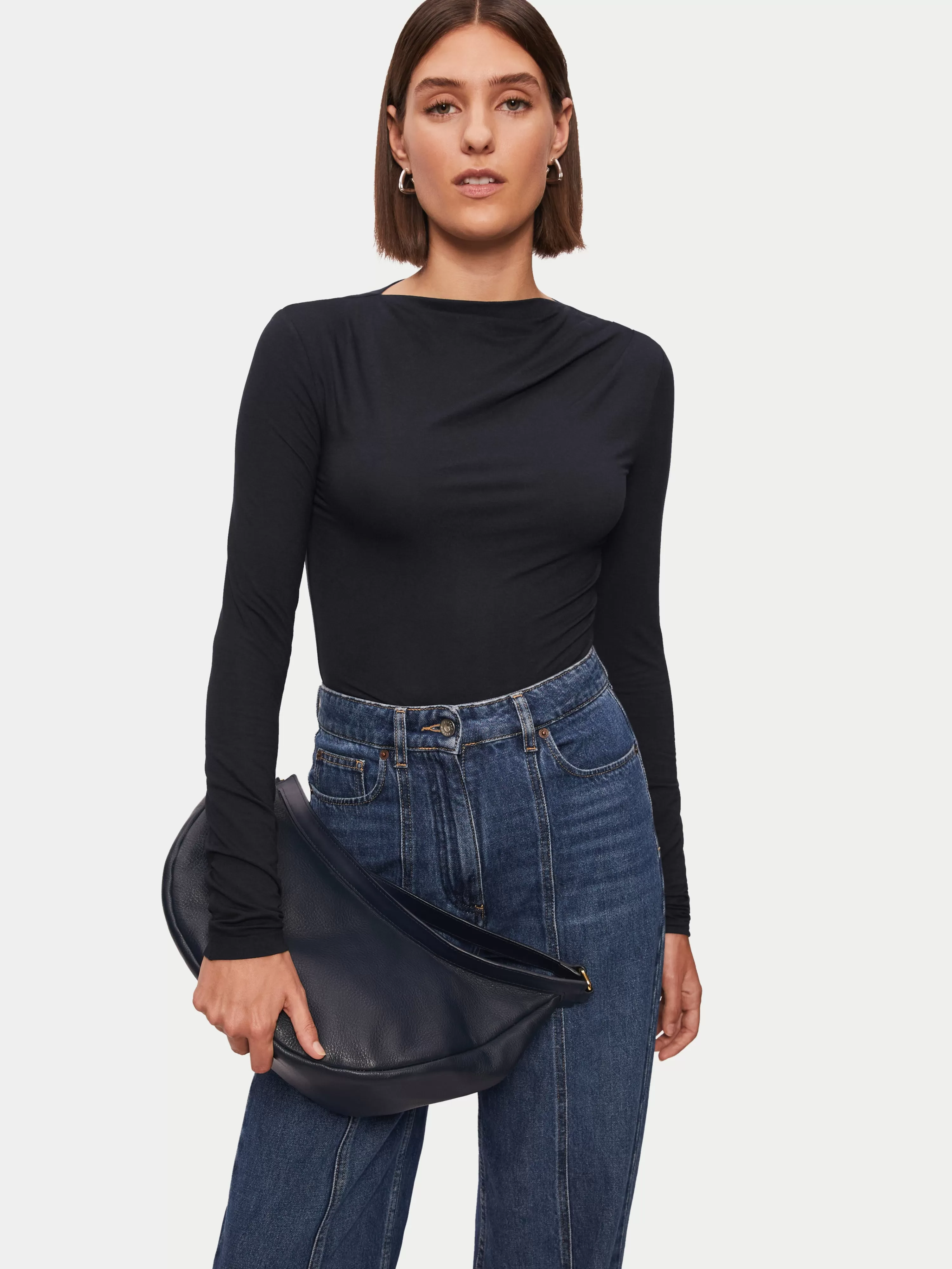 Jigsaw Pleat Long Sleeve Jersey Top-Women Tops