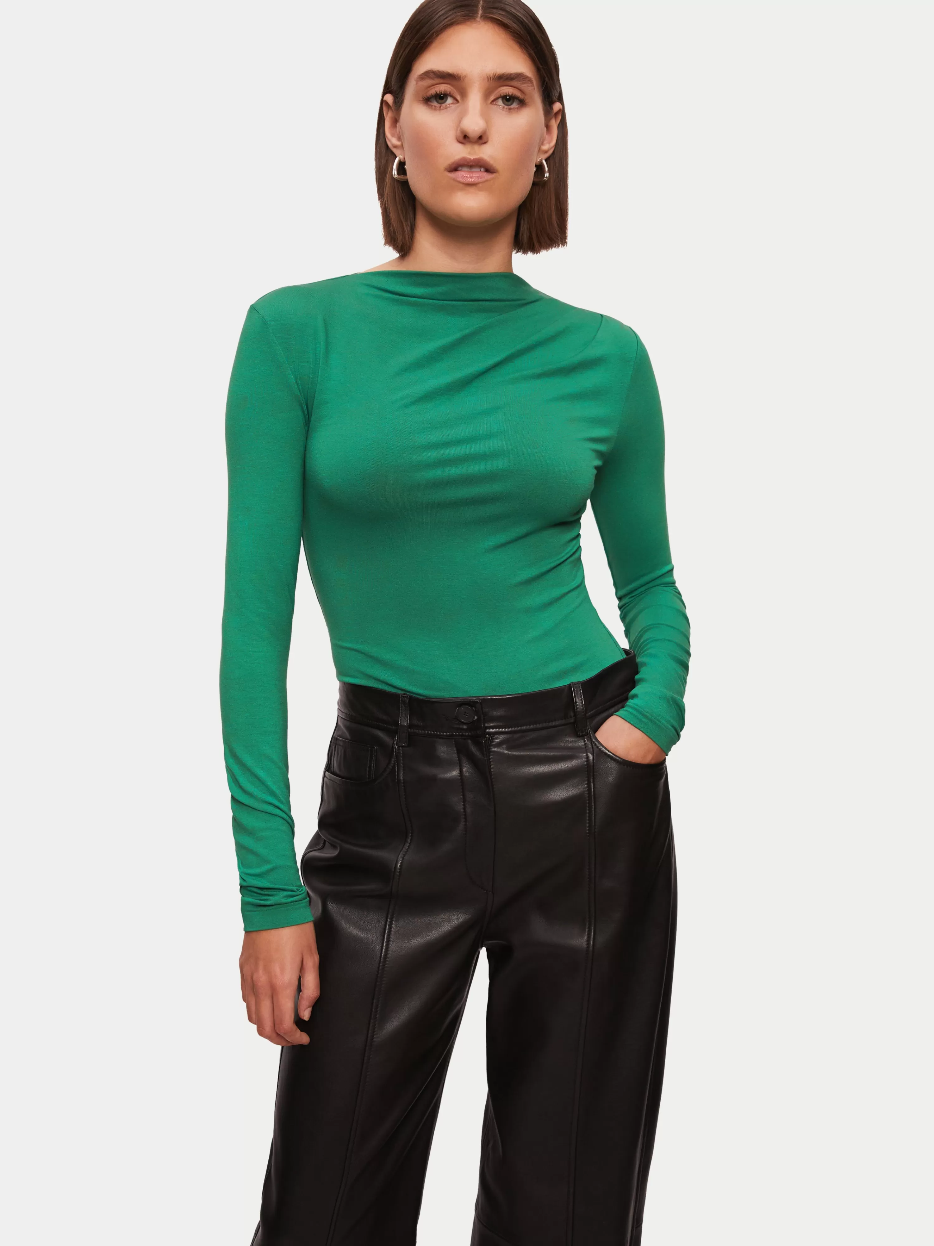 Jigsaw Pleat Long Sleeve Jersey Top-Women Tops