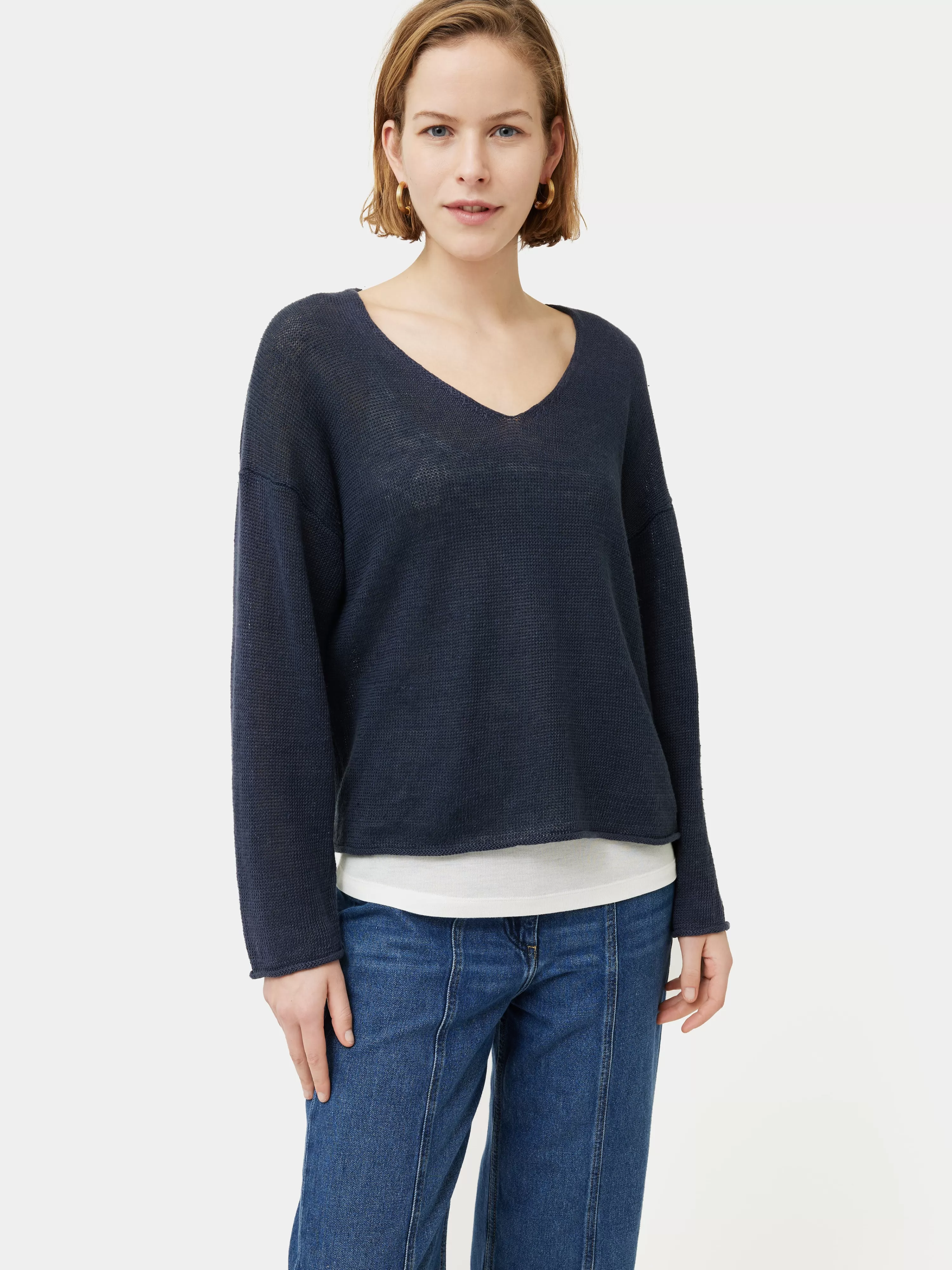 Jigsaw Pure Linen Slouchy V Neck Jumper-Women Knitwear & Cashmere