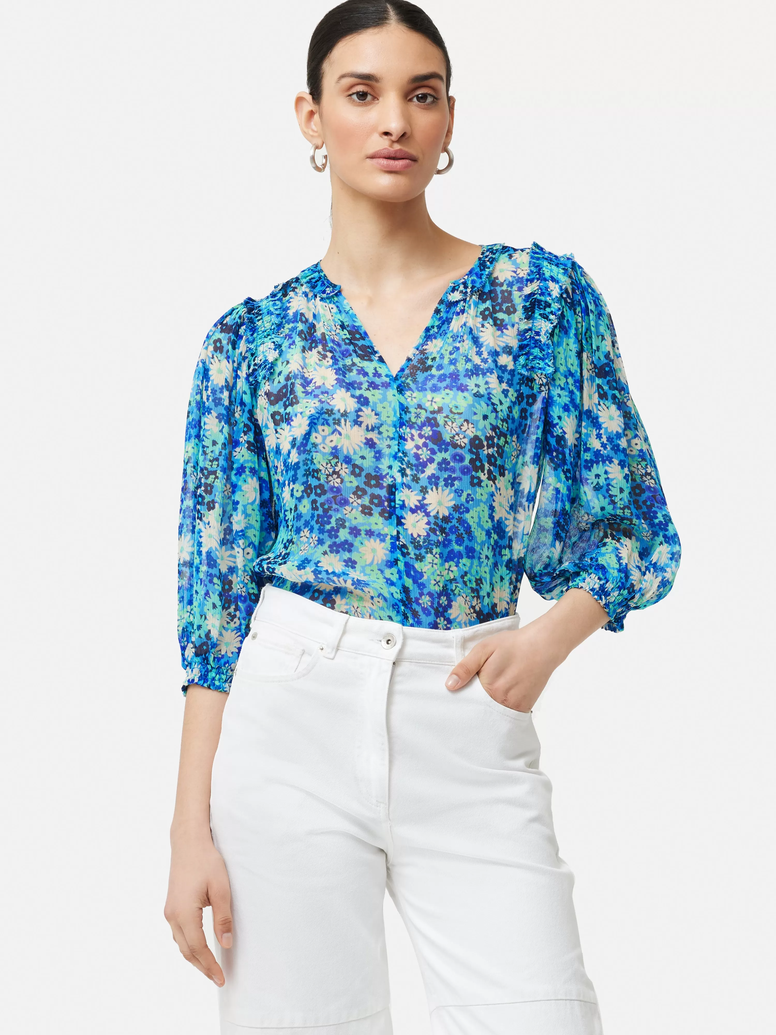 Jigsaw Rave Floral Crinkle Top-Women Shirts & Blouses