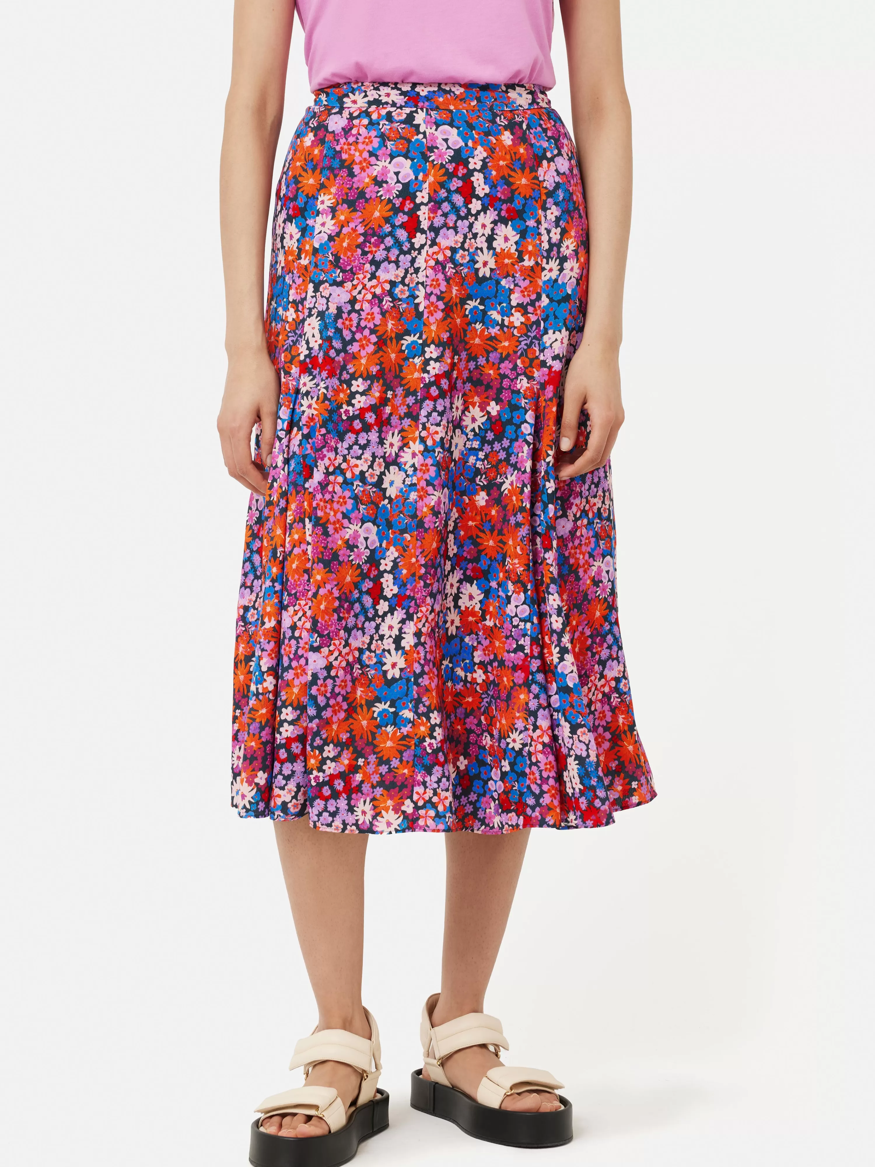 Jigsaw Rave Floral Midi Skirt-Women Skirts