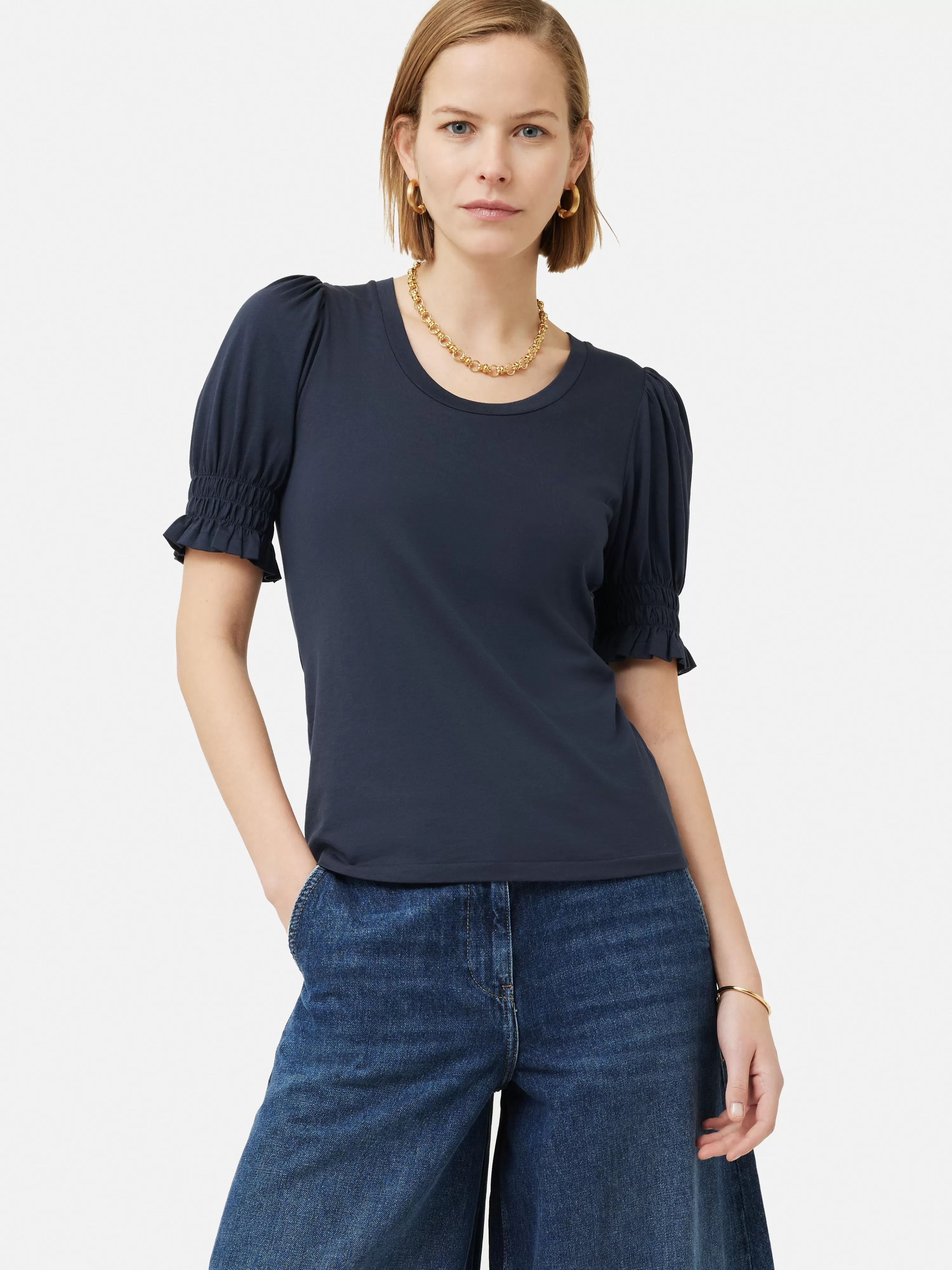 Jigsaw Ruched Sleeve Jersey Top-Women Tops