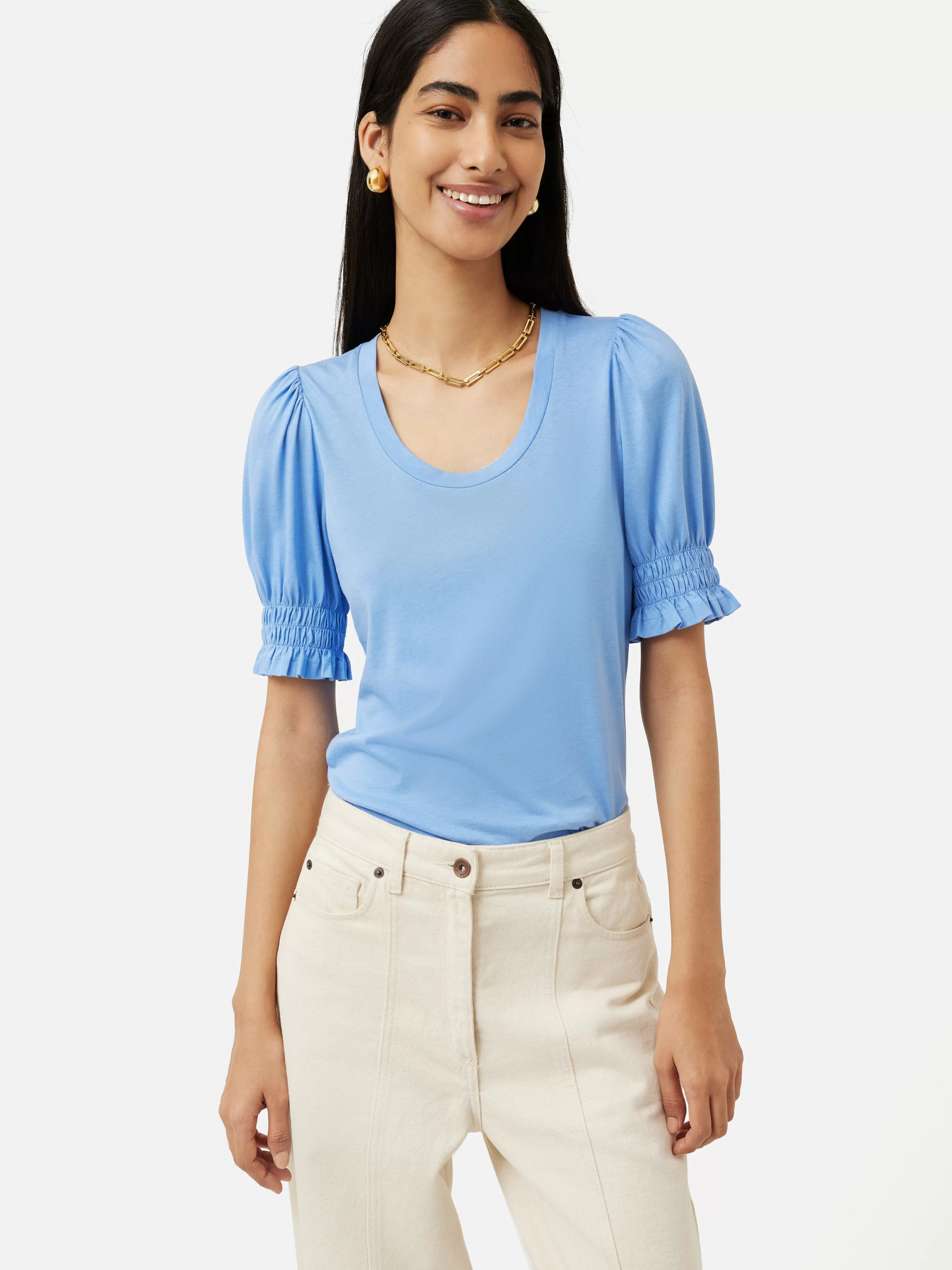 Jigsaw Ruched Sleeve Jersey Top-Women Tops