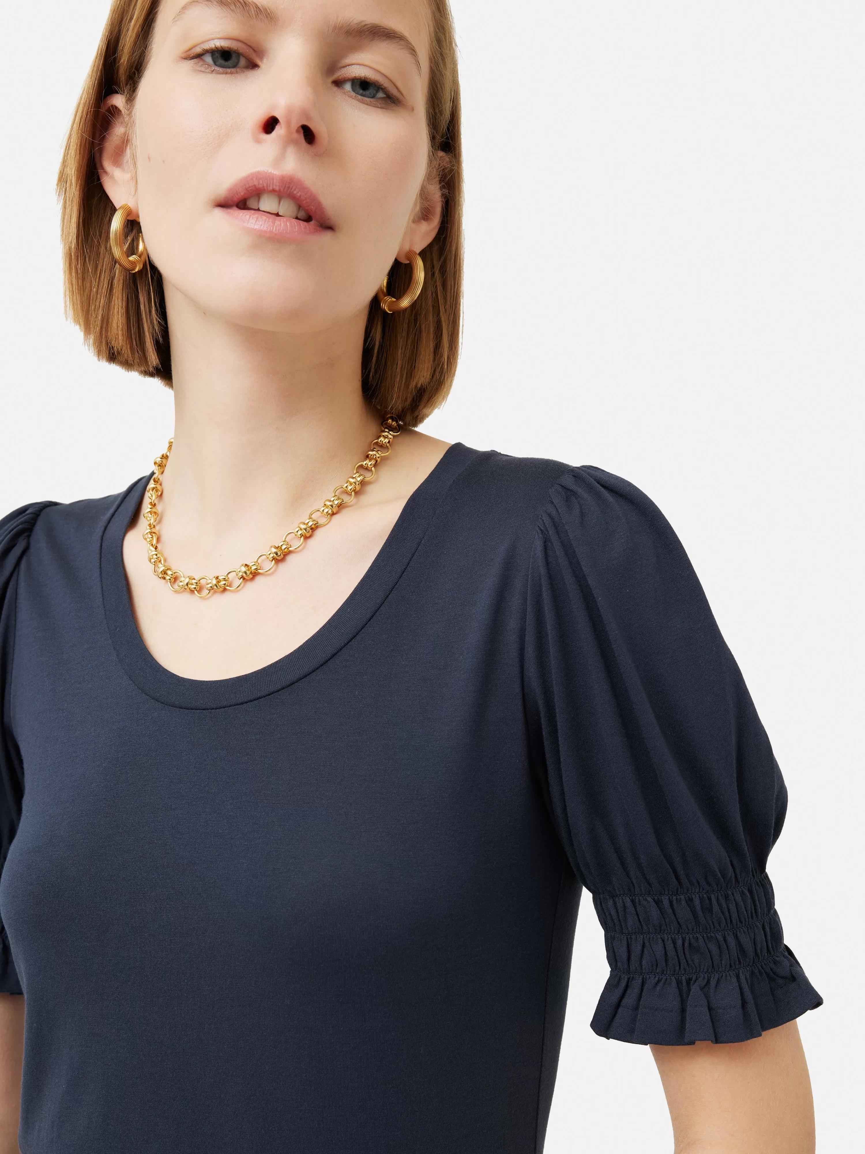 Jigsaw Ruched Sleeve Jersey Top-Women Tops