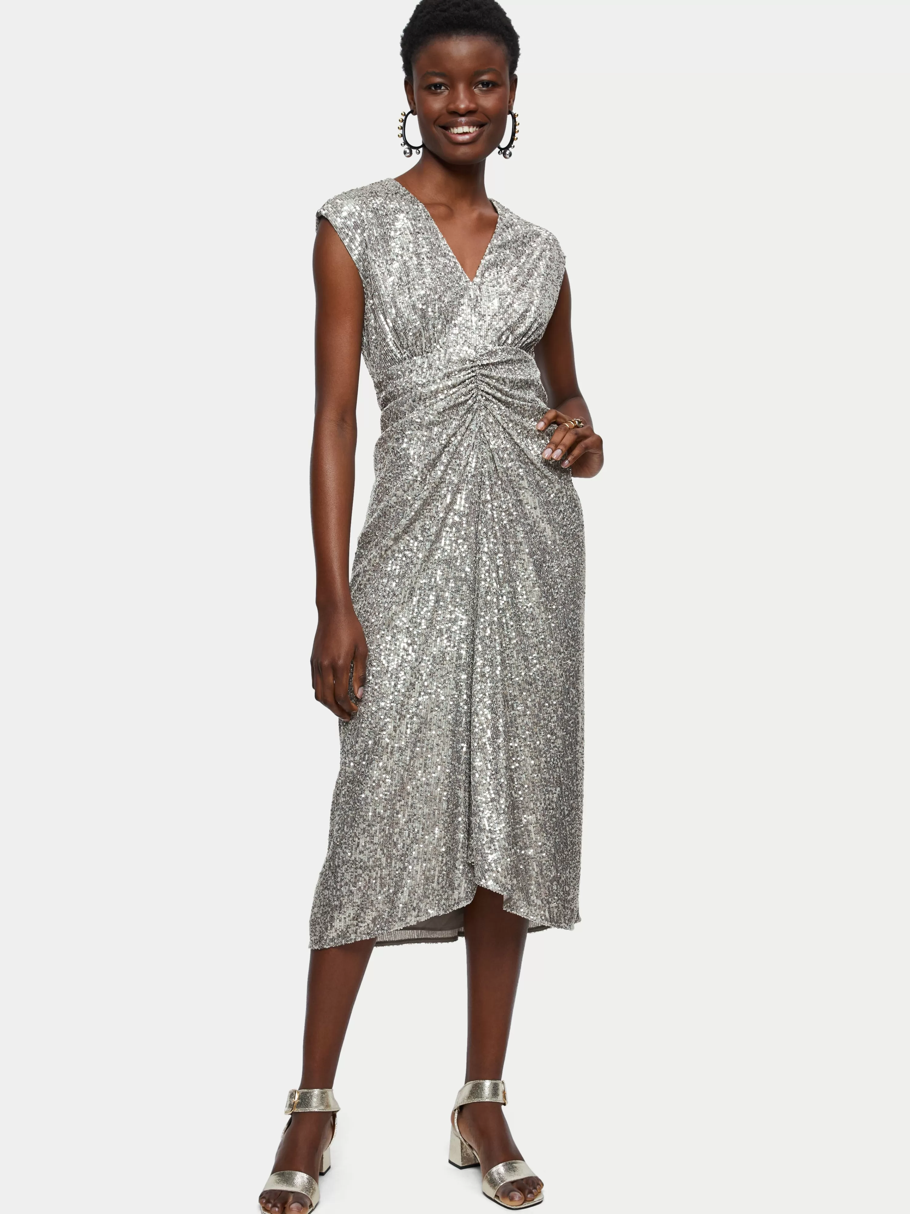 Jigsaw Sequin Ruched Midi Dress-Women Dresses & Jumpsuits