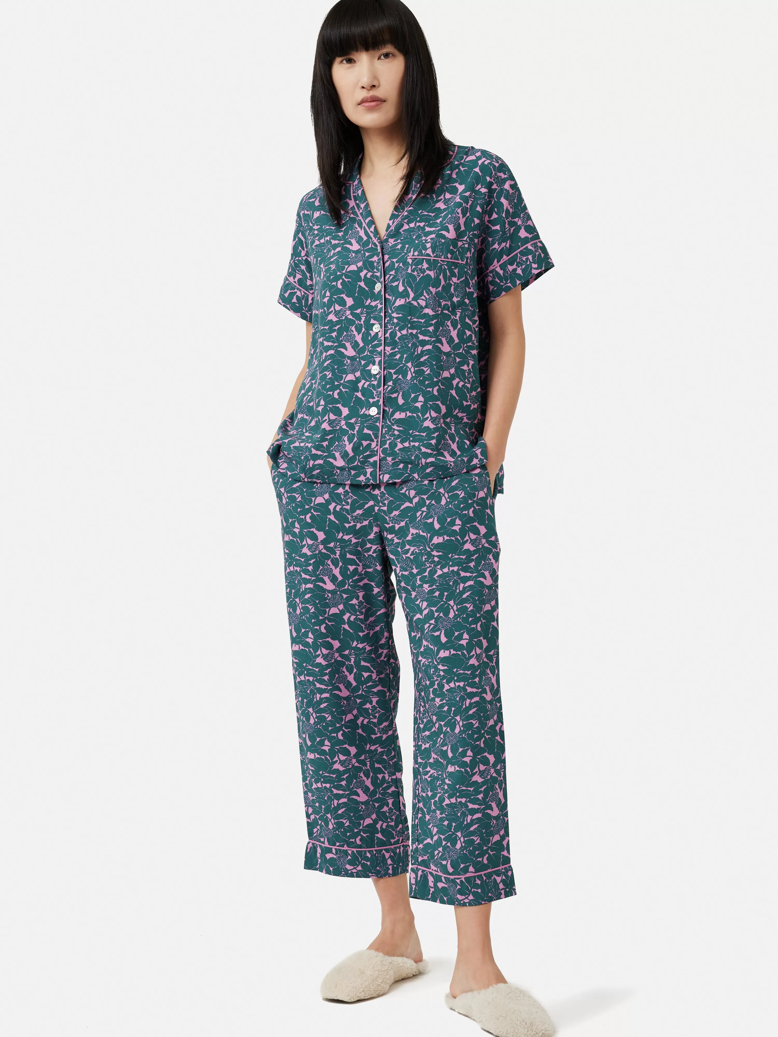 Jigsaw Shadow Leaf Cropped Pyjama-Women Pyjamas & Loungewear